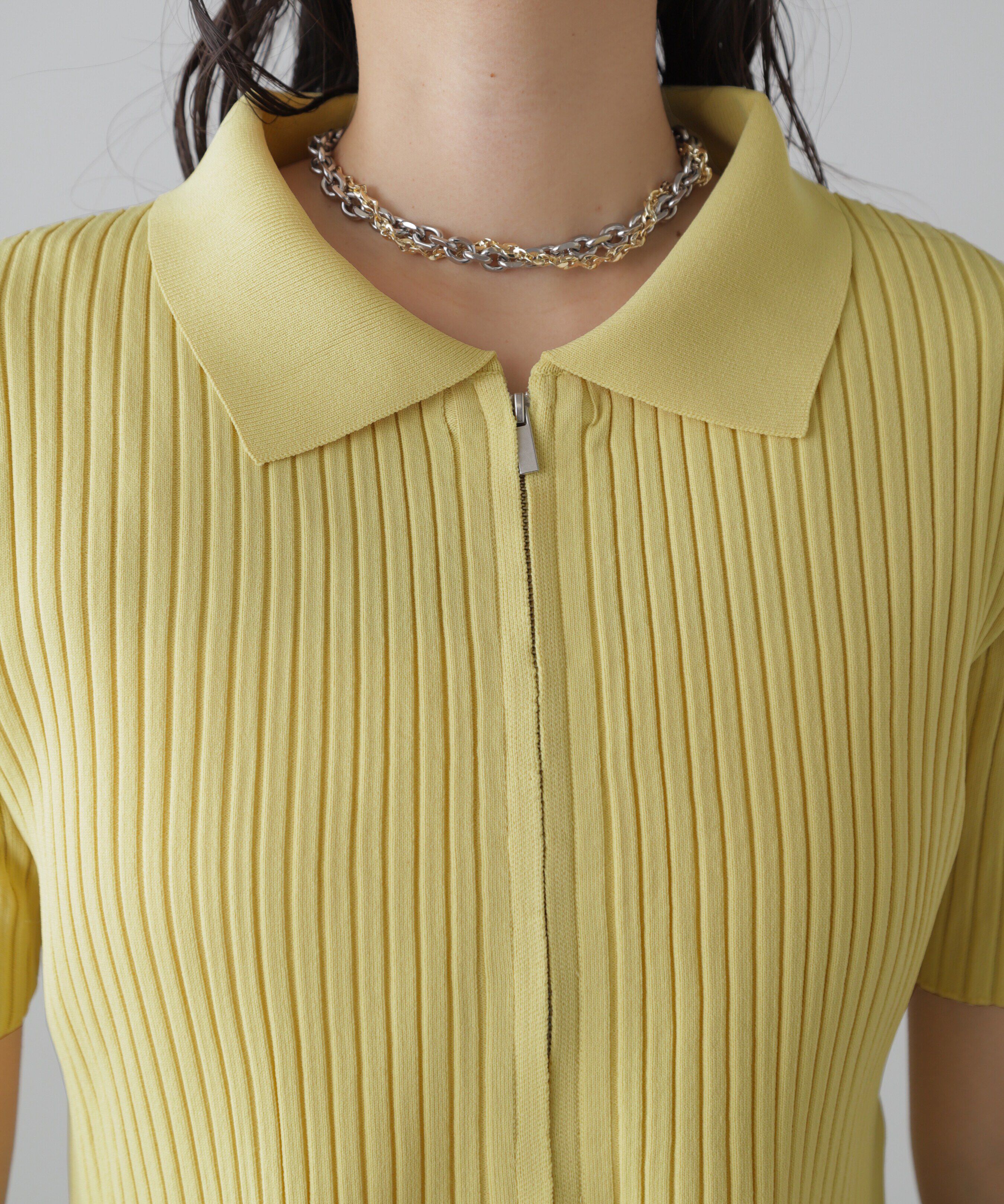  「襟付き半袖ジップニットカーディガン」|ニット・セーター|