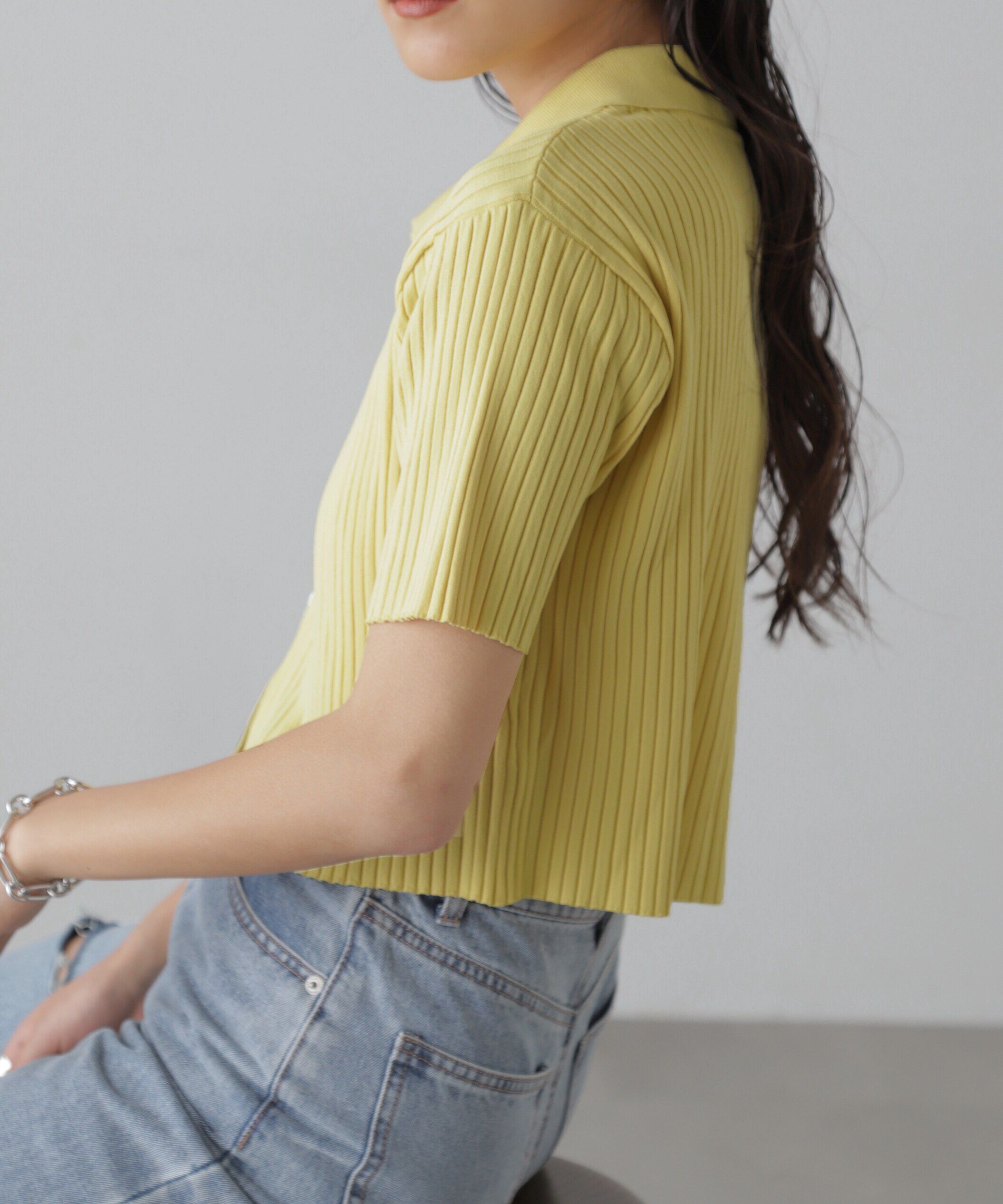  「襟付き半袖ジップニットカーディガン」|ニット・セーター|