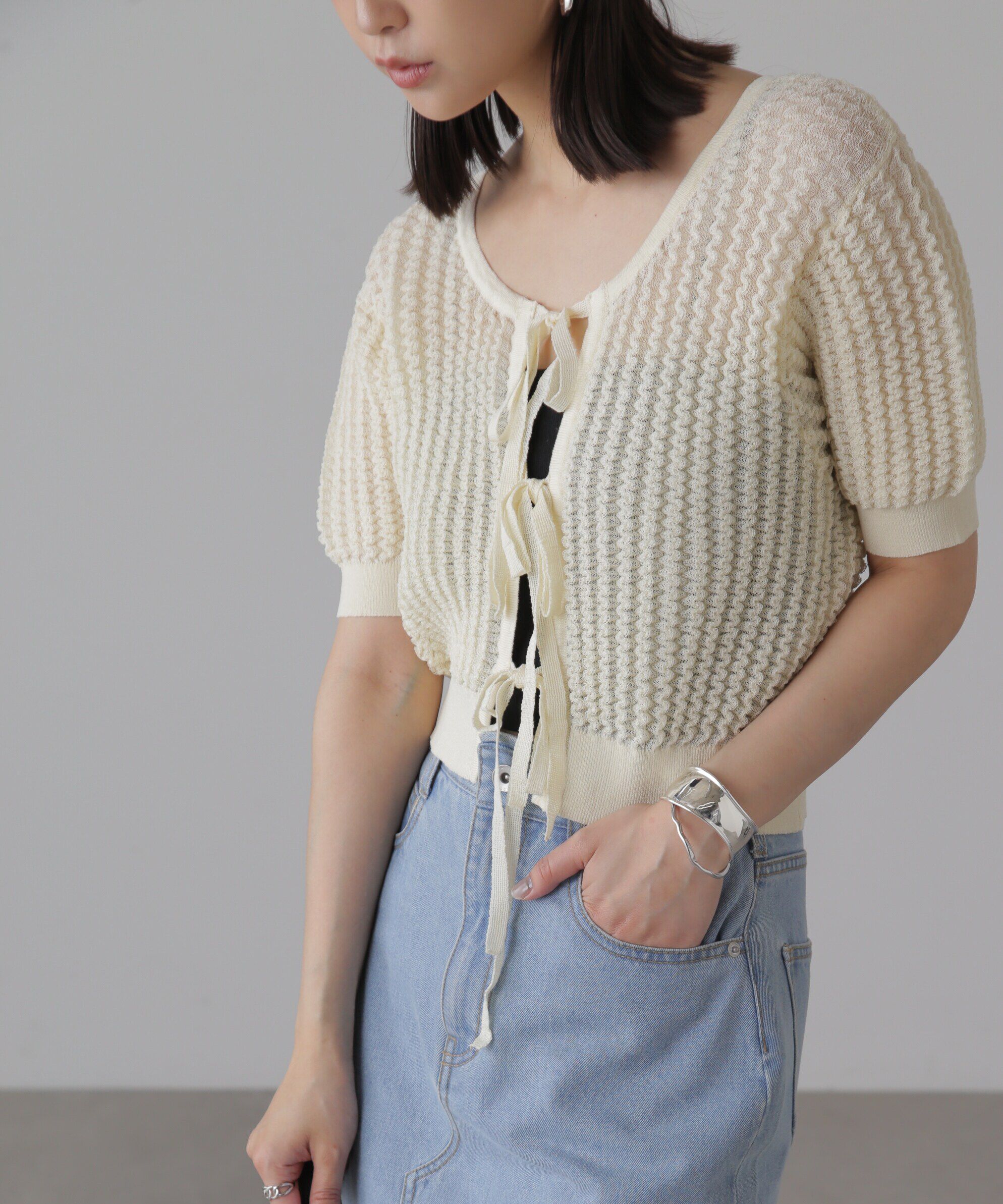  「ウェーブ柄2wayニットカーディガン」|ニット・セーター|