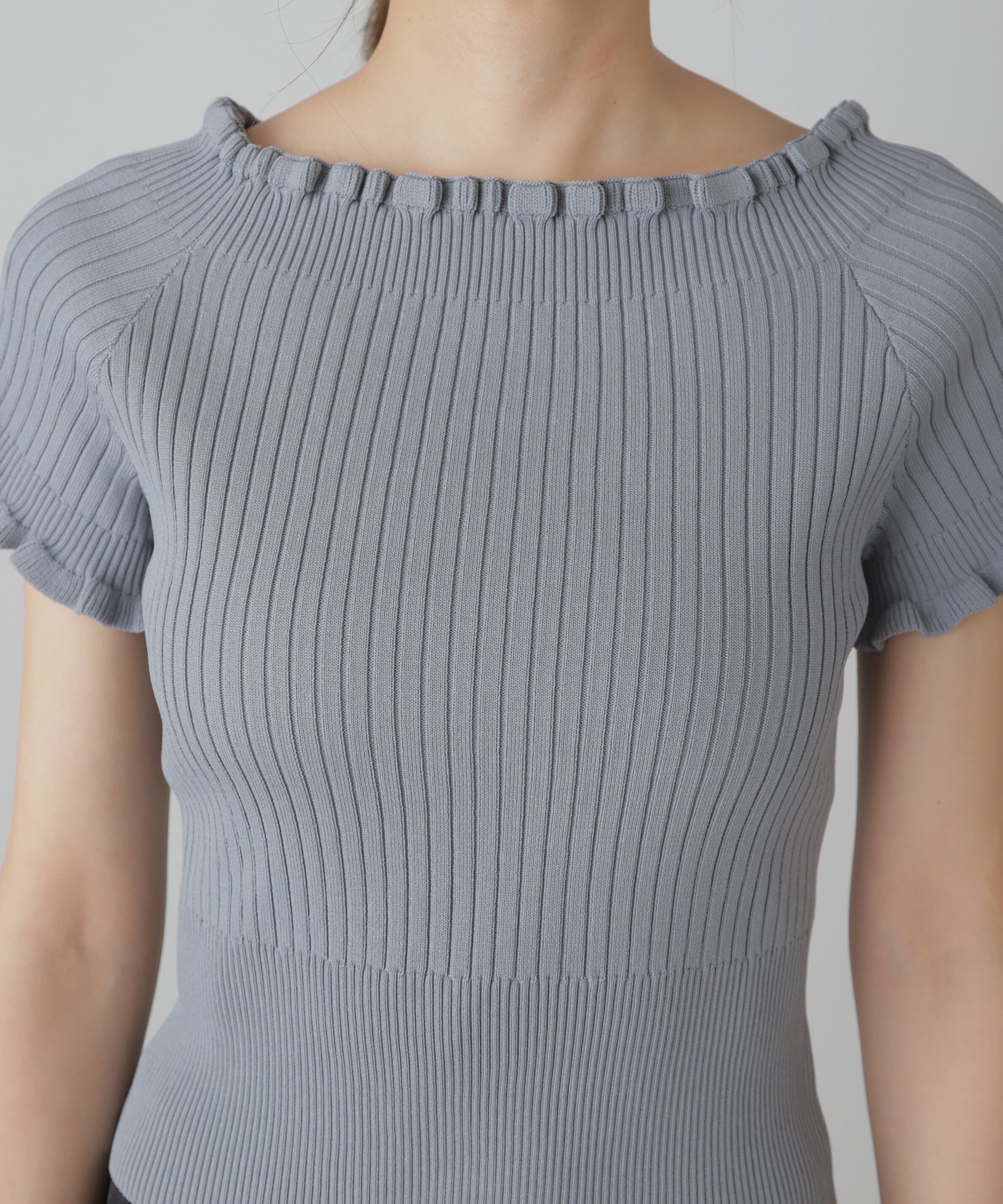  「2wayオフショルフリルリブ半袖ニット」|ニット・セーター|