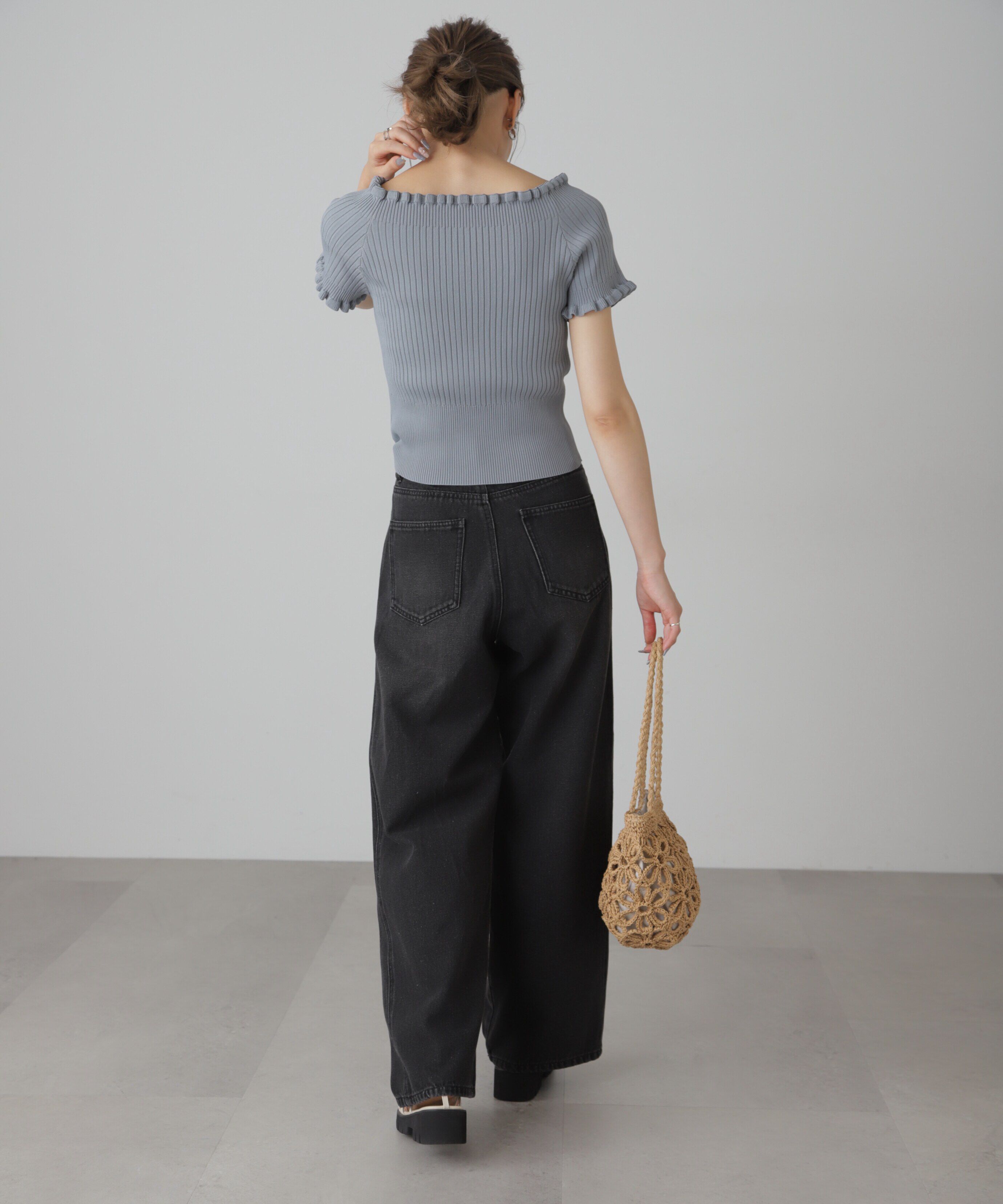  「2wayオフショルフリルリブ半袖ニット」|ニット・セーター|