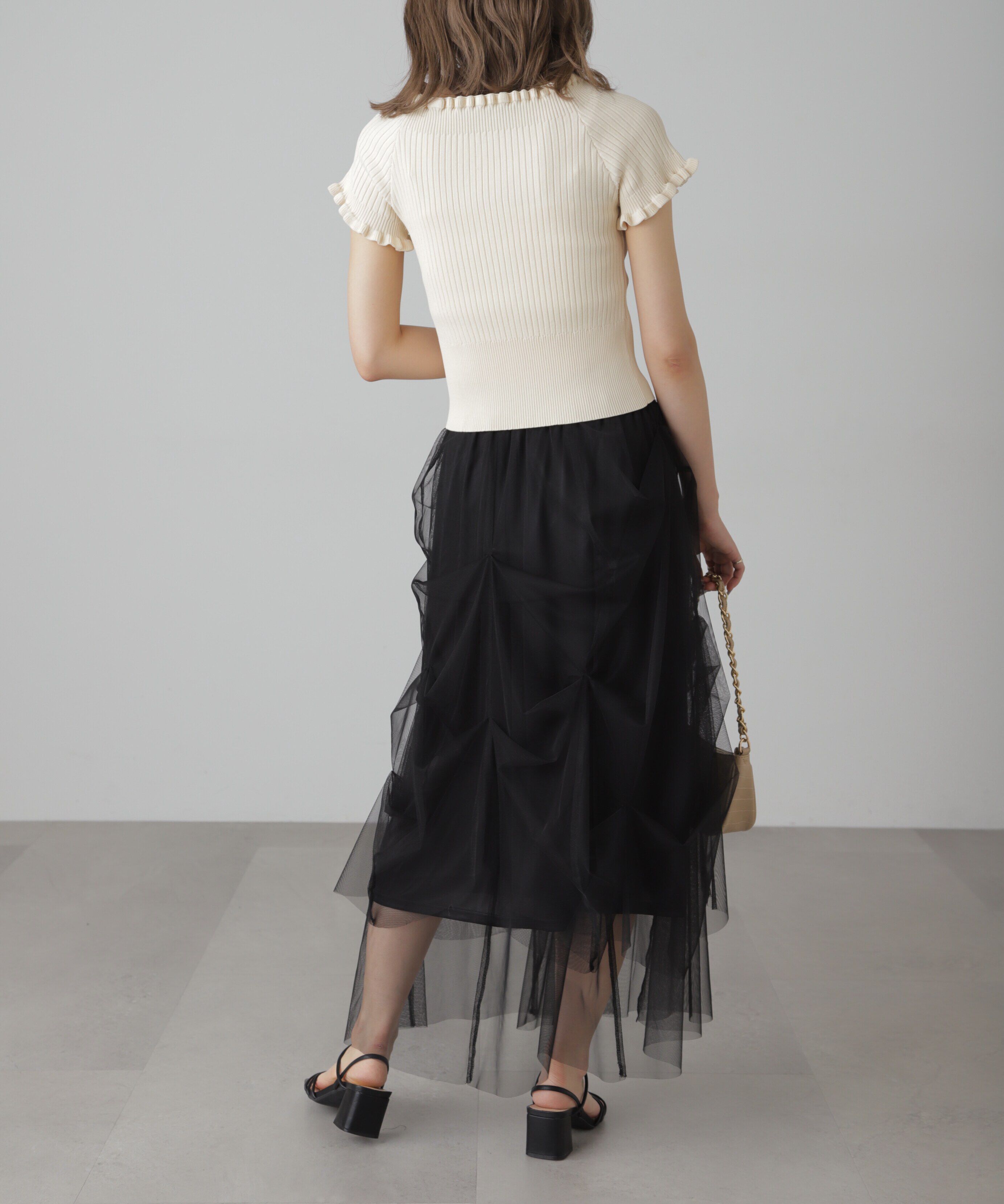  「2wayオフショルフリルリブ半袖ニット」|ニット・セーター|