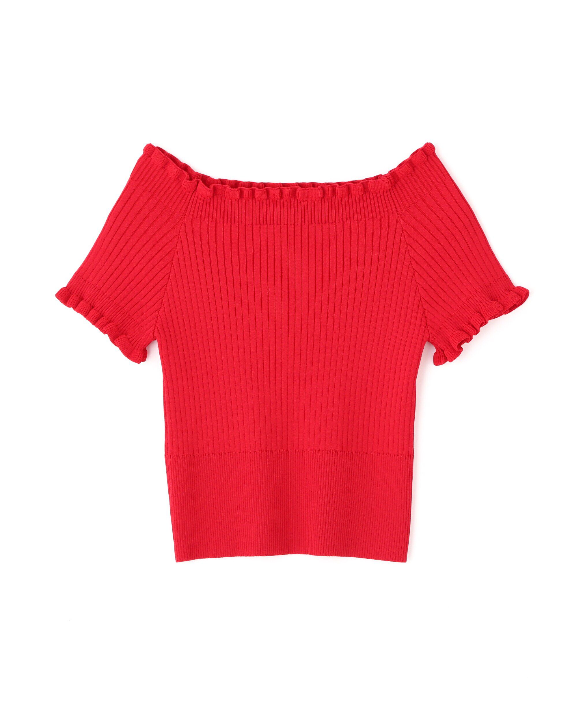  「2wayオフショルフリルリブ半袖ニット」|ニット・セーター|