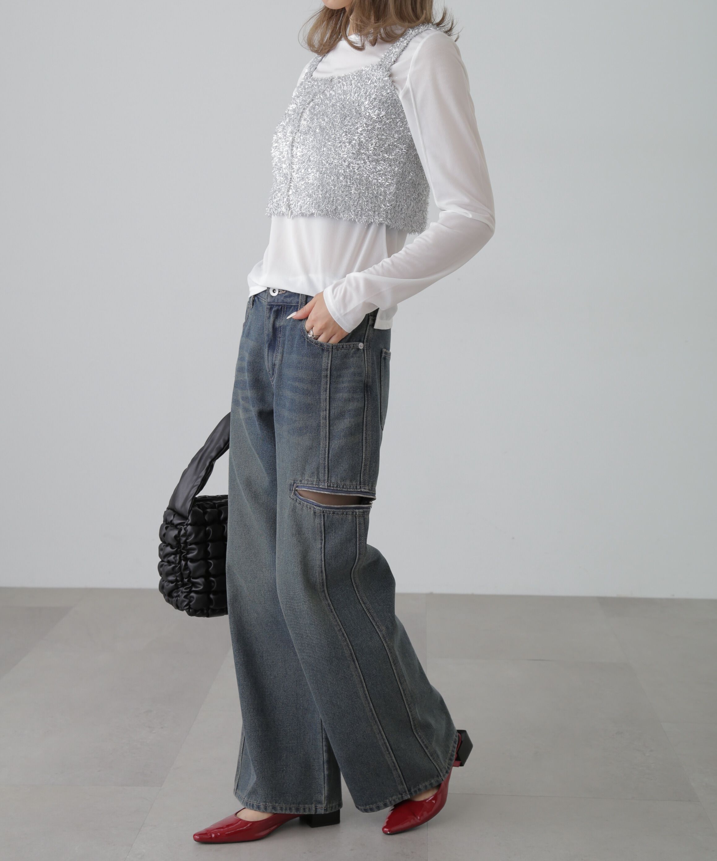  「シャギーラメニットビスチェ」|ニット・セーター|