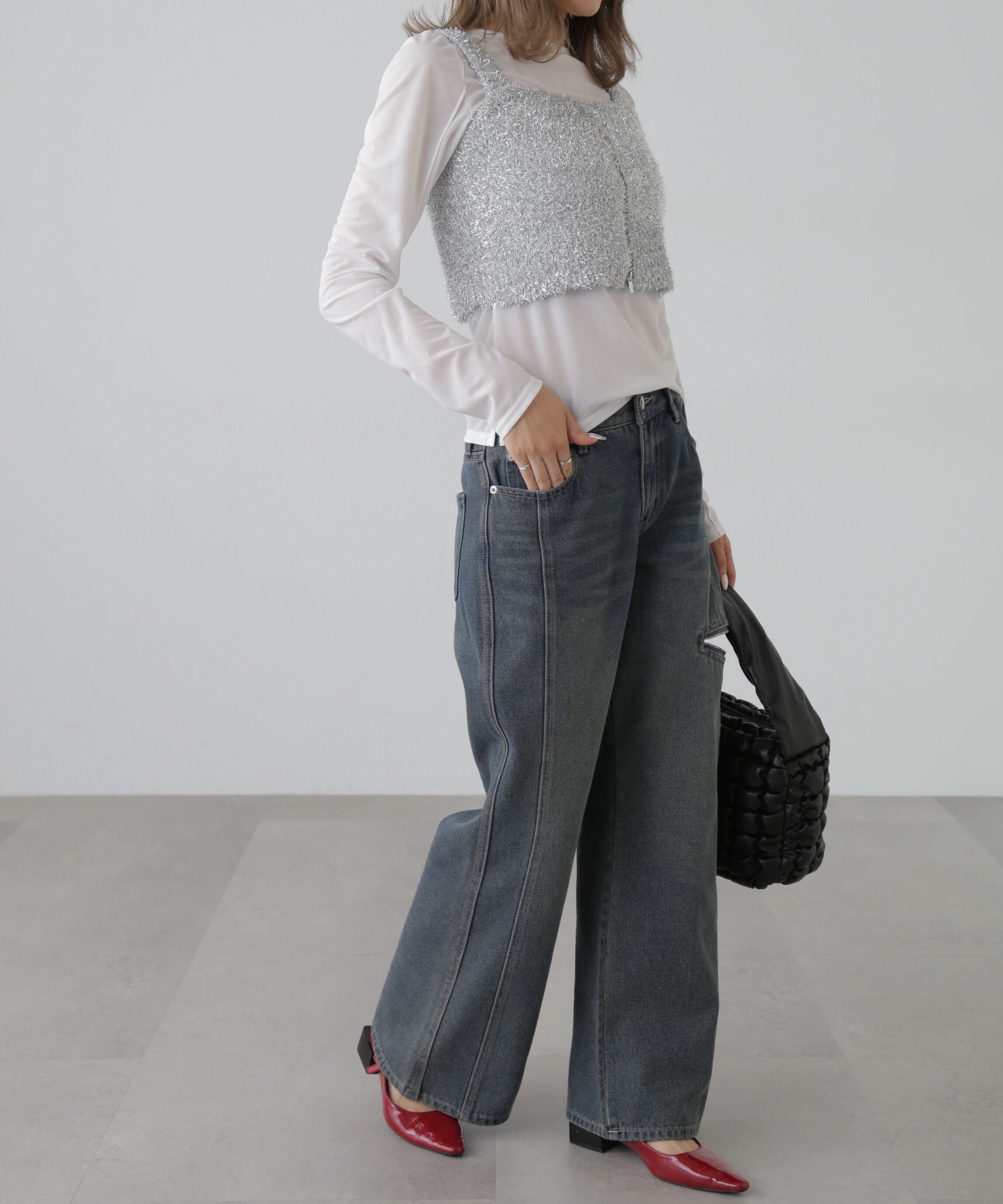  「シャギーラメニットビスチェ」|ニット・セーター|