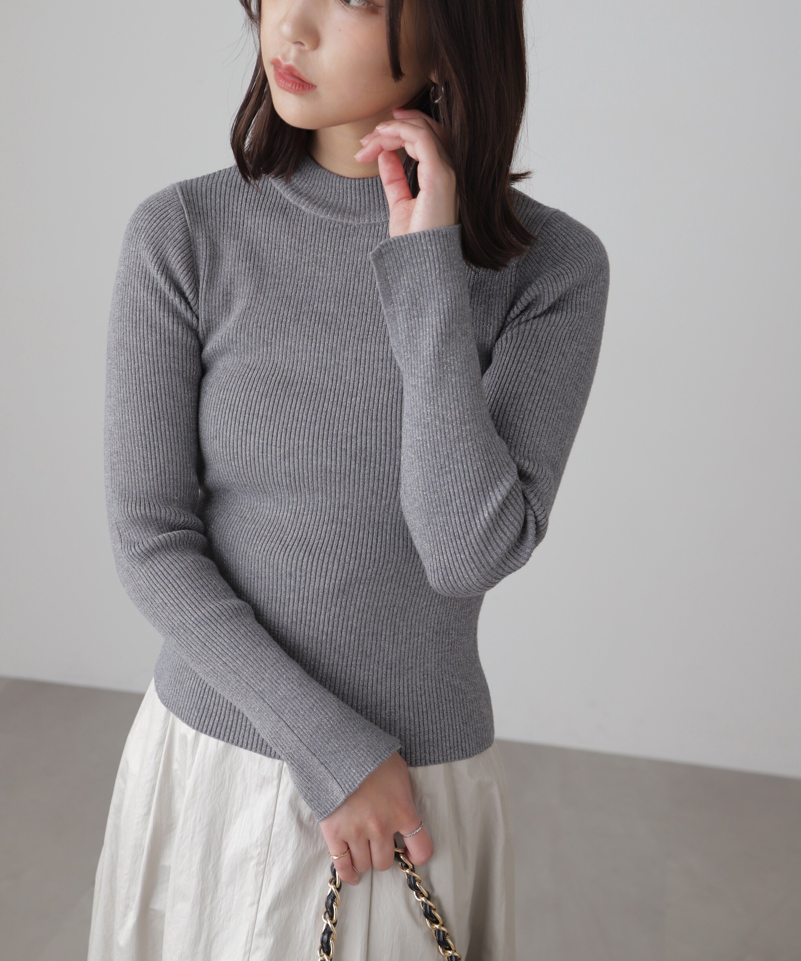  「ラメボトルネックリブニット」|ニット・セーター|