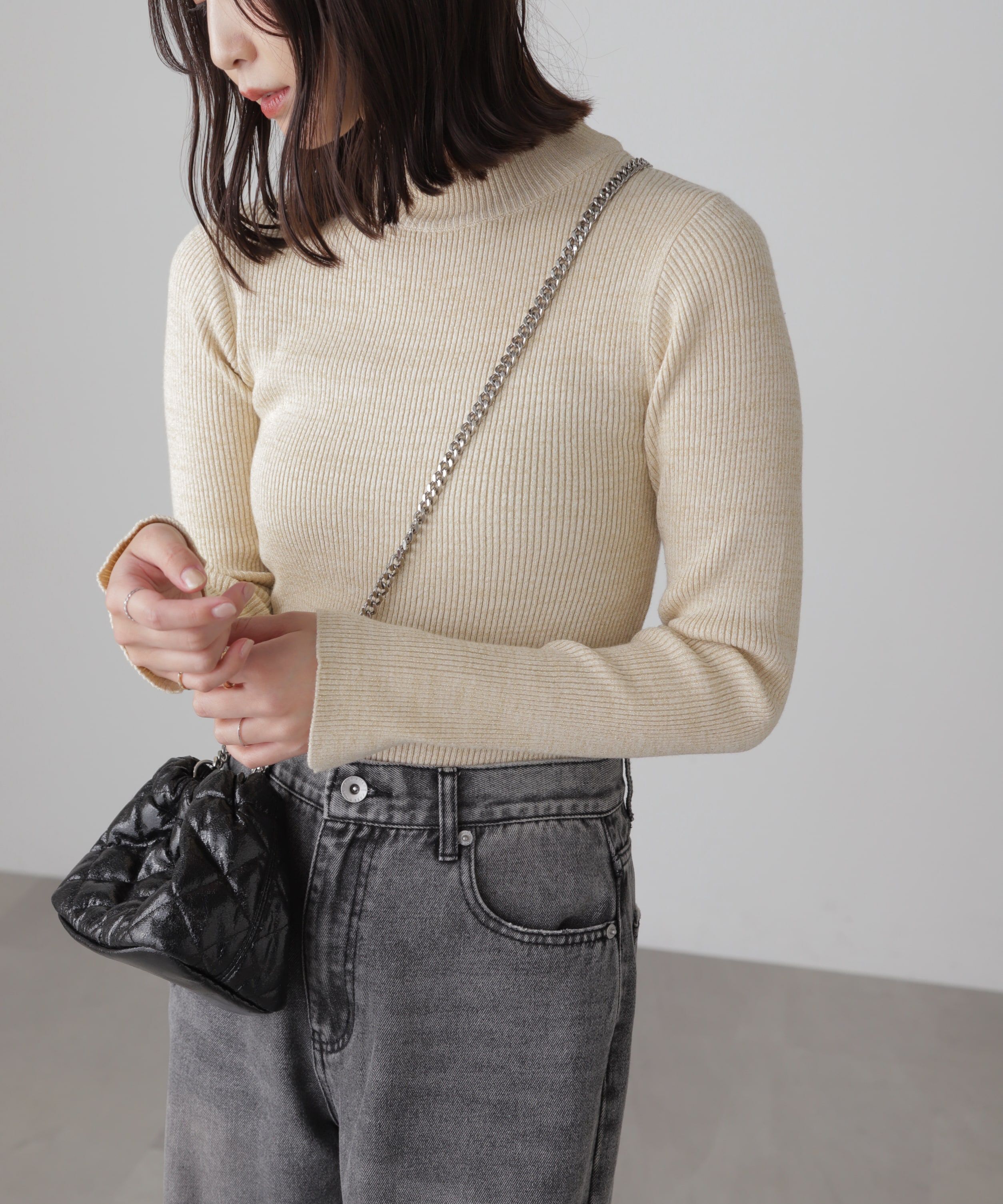  「ラメボトルネックリブニット」|ニット・セーター|