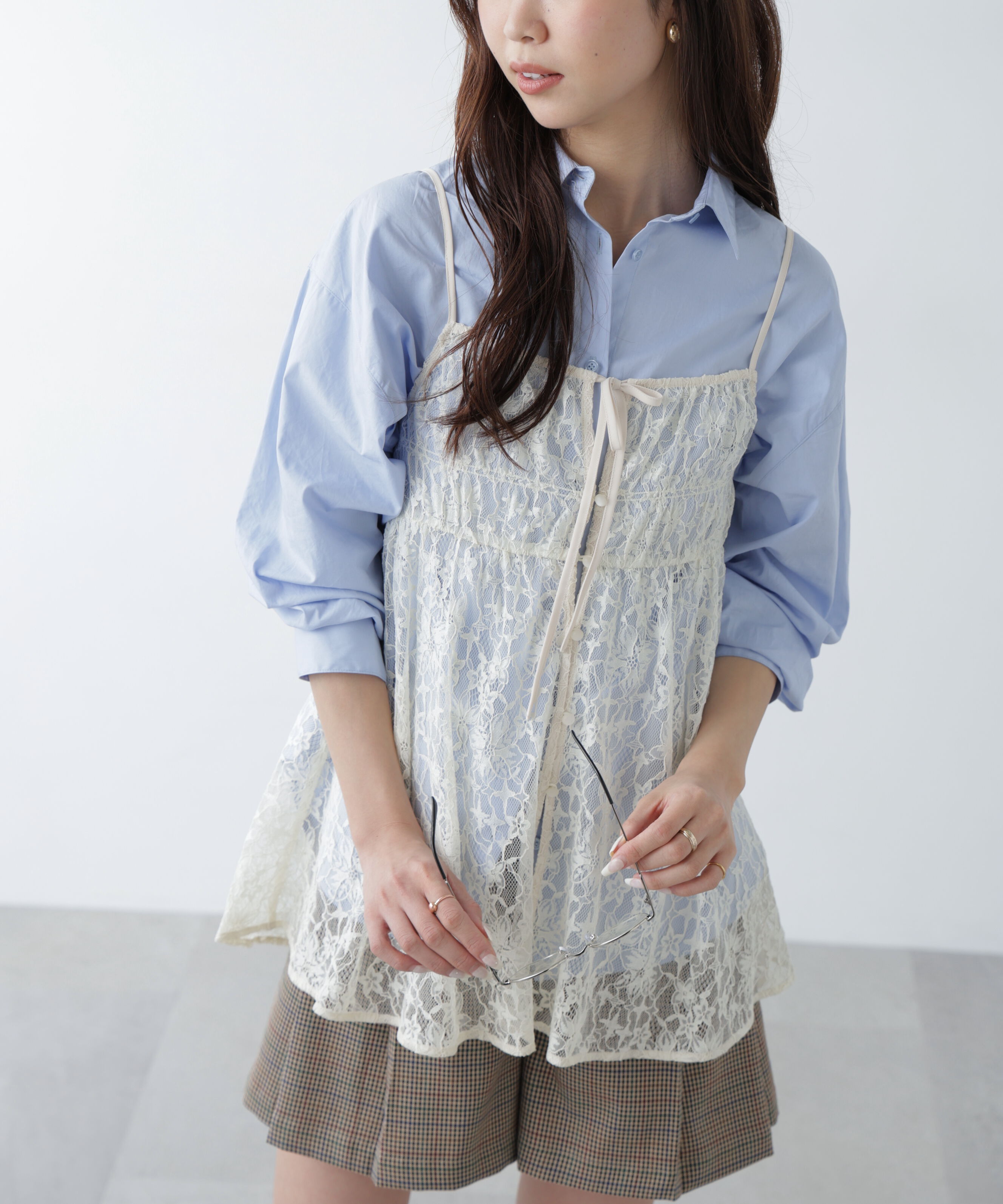  「前後2wayレースチュニックキャミブラウス」|シャツ・ブラウス|オフホワイト