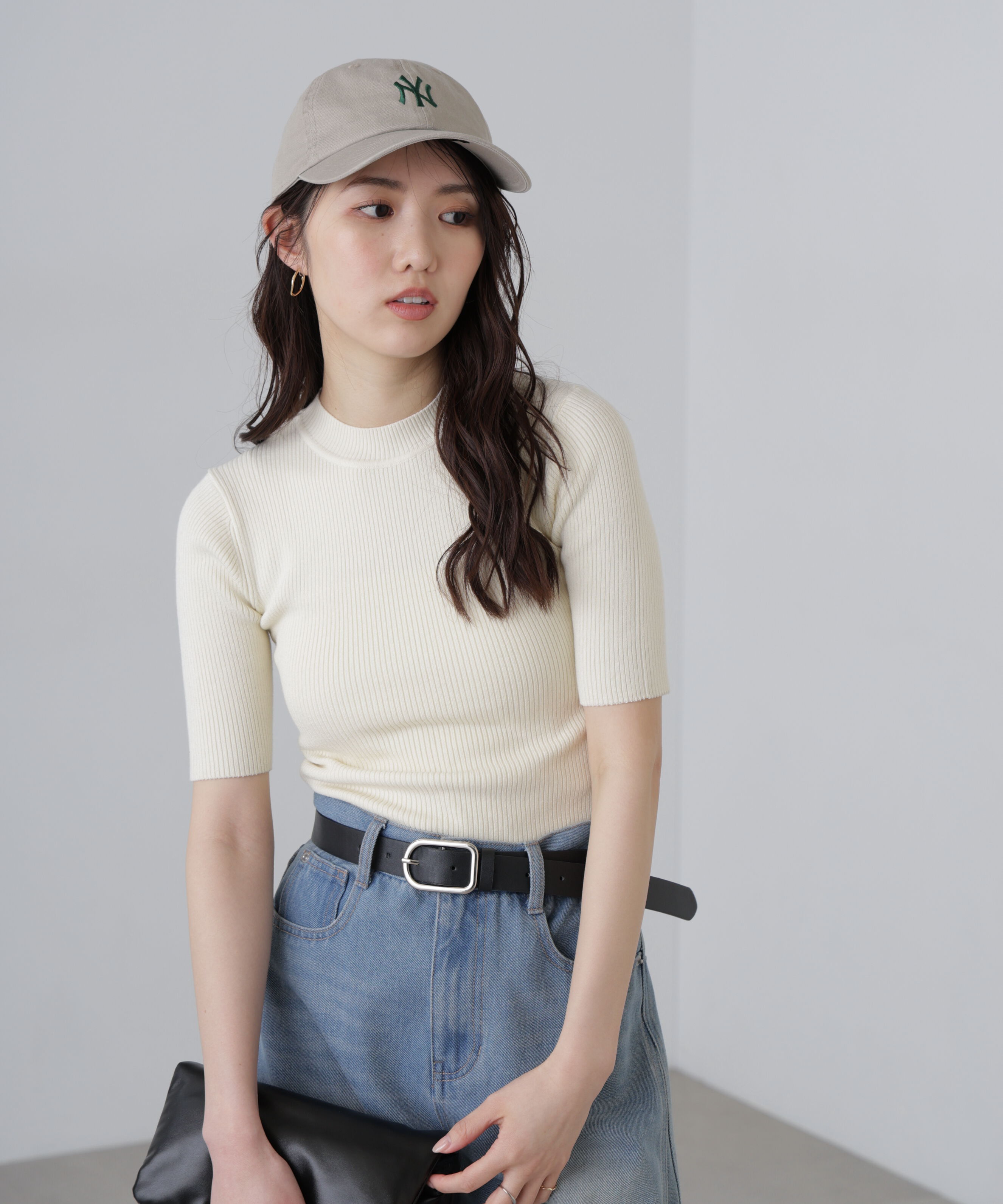  「〈洗える〉マシンウォッシャブルリブハイネック5分袖ニット」|ニット・セーター|