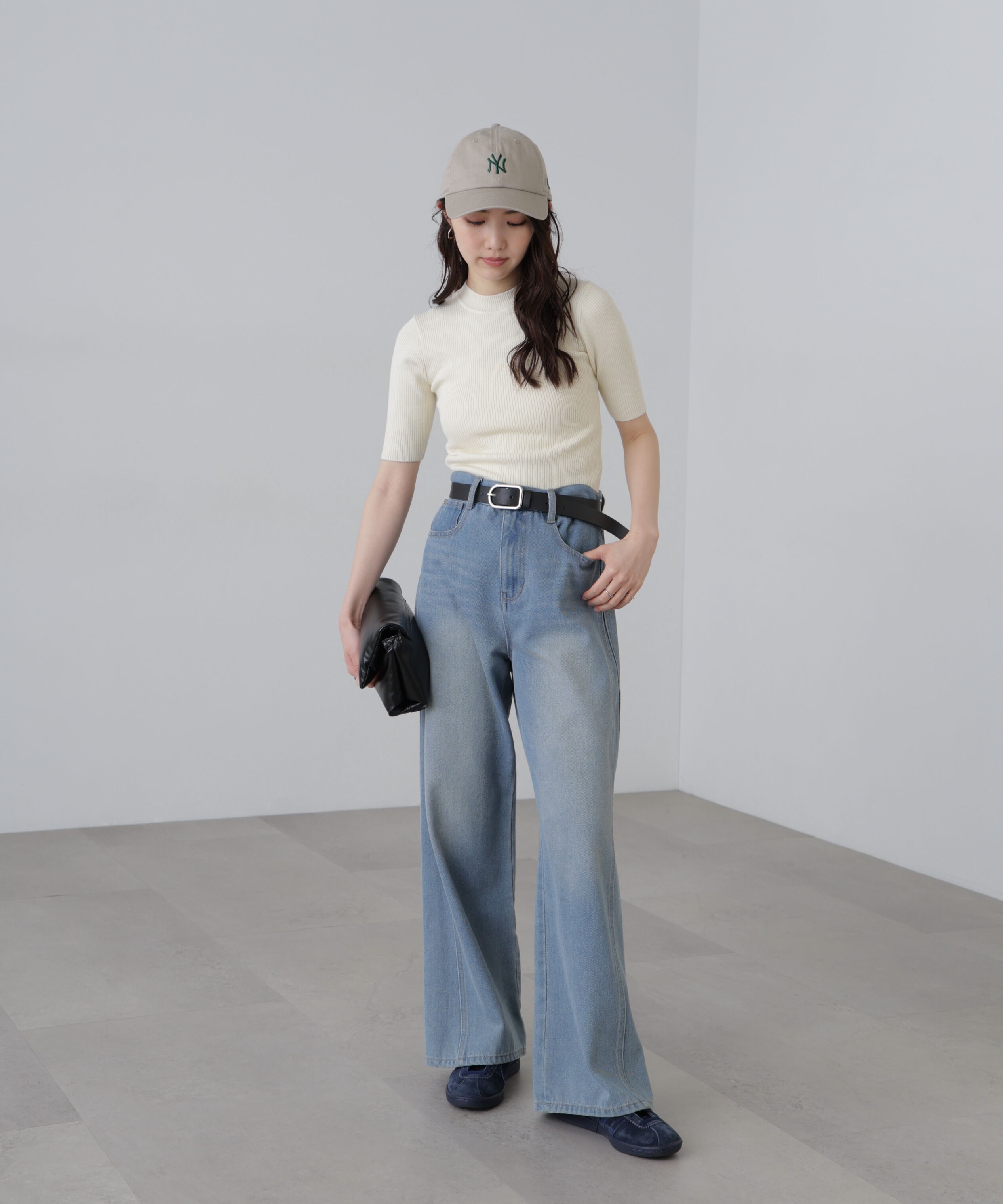  「〈洗える〉マシンウォッシャブルリブハイネック5分袖ニット」|ニット・セーター|