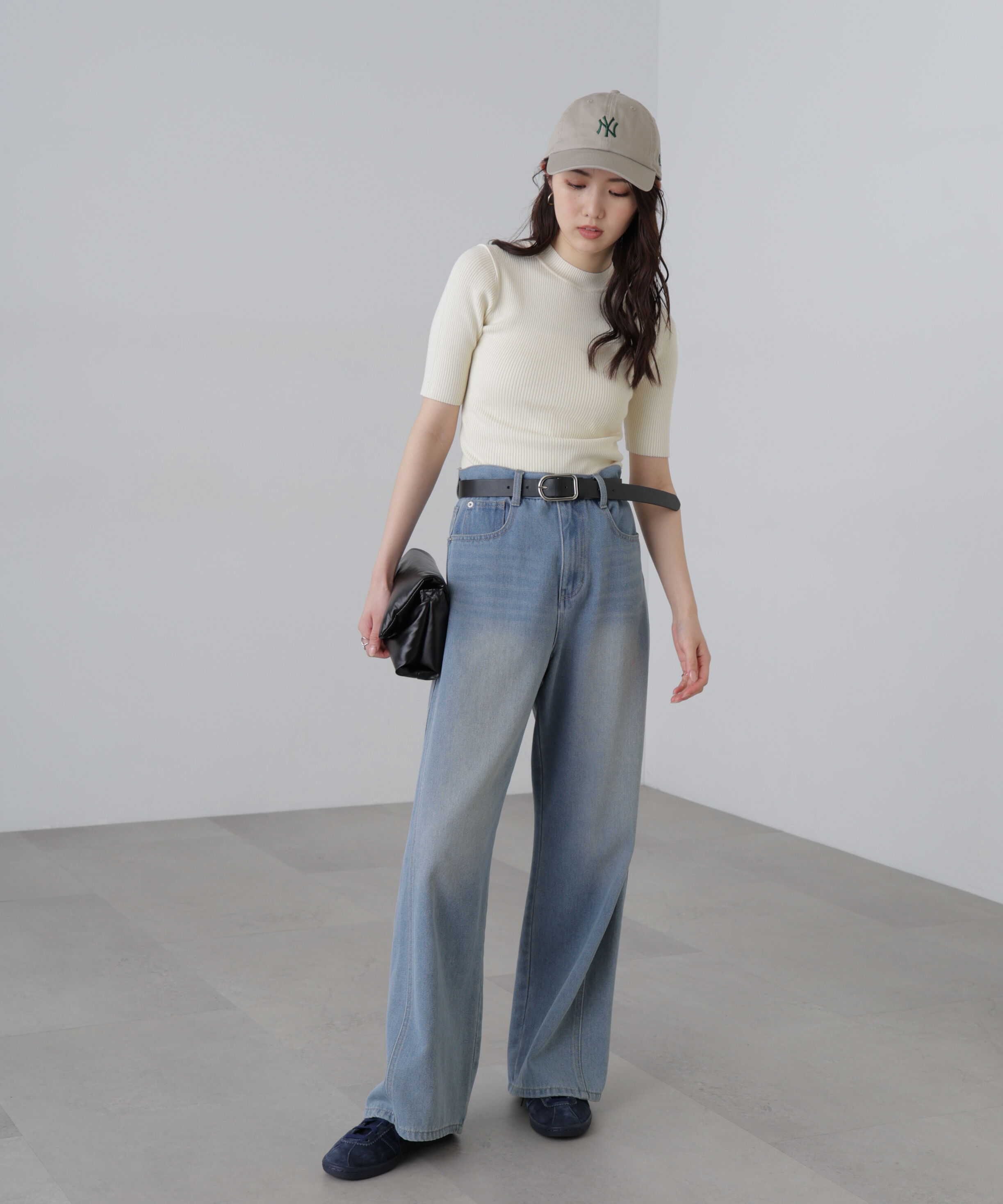  「〈洗える〉マシンウォッシャブルリブハイネック5分袖ニット」|ニット・セーター|