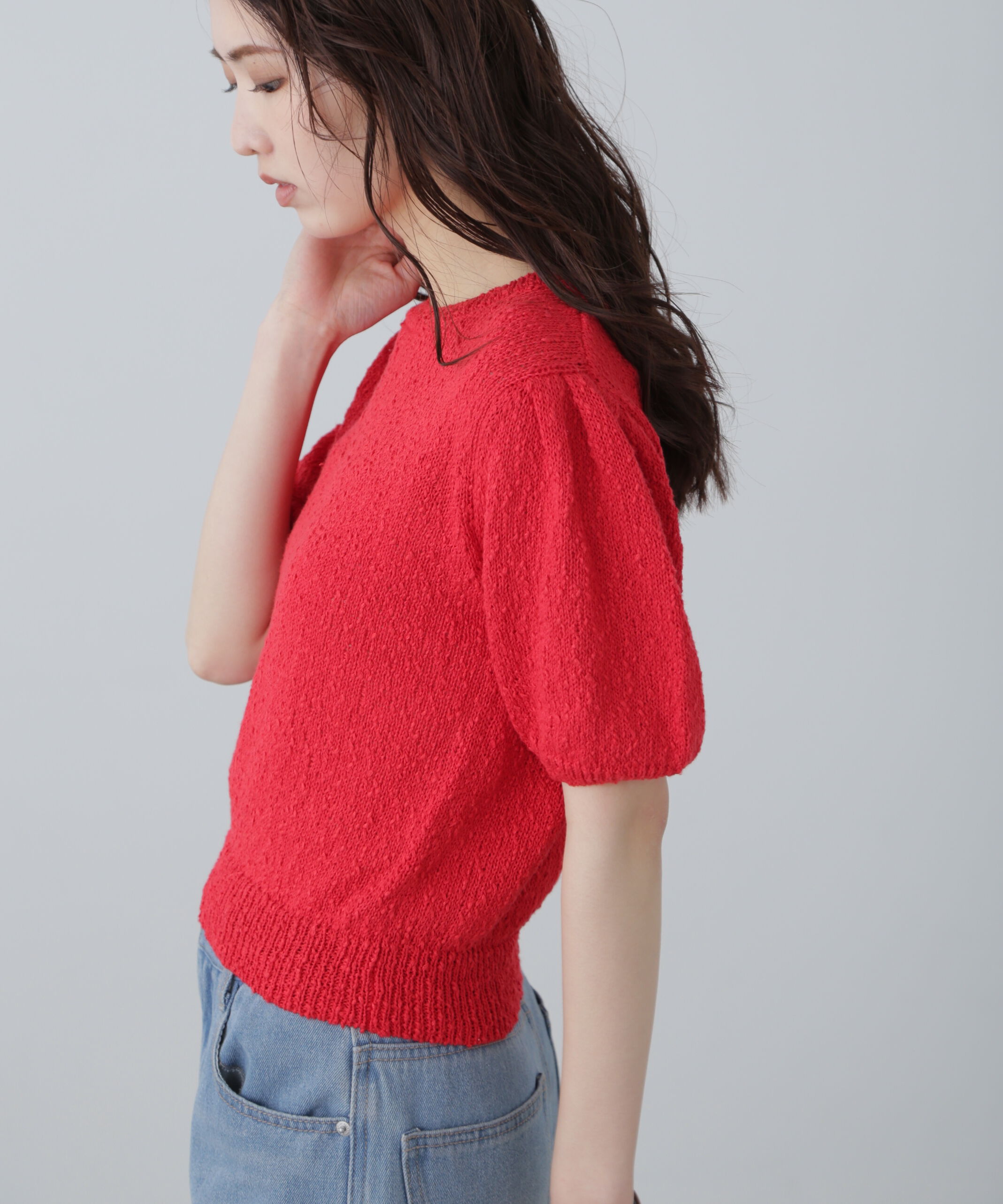  「スラブ編み半袖ニット」|ニット・セーター|