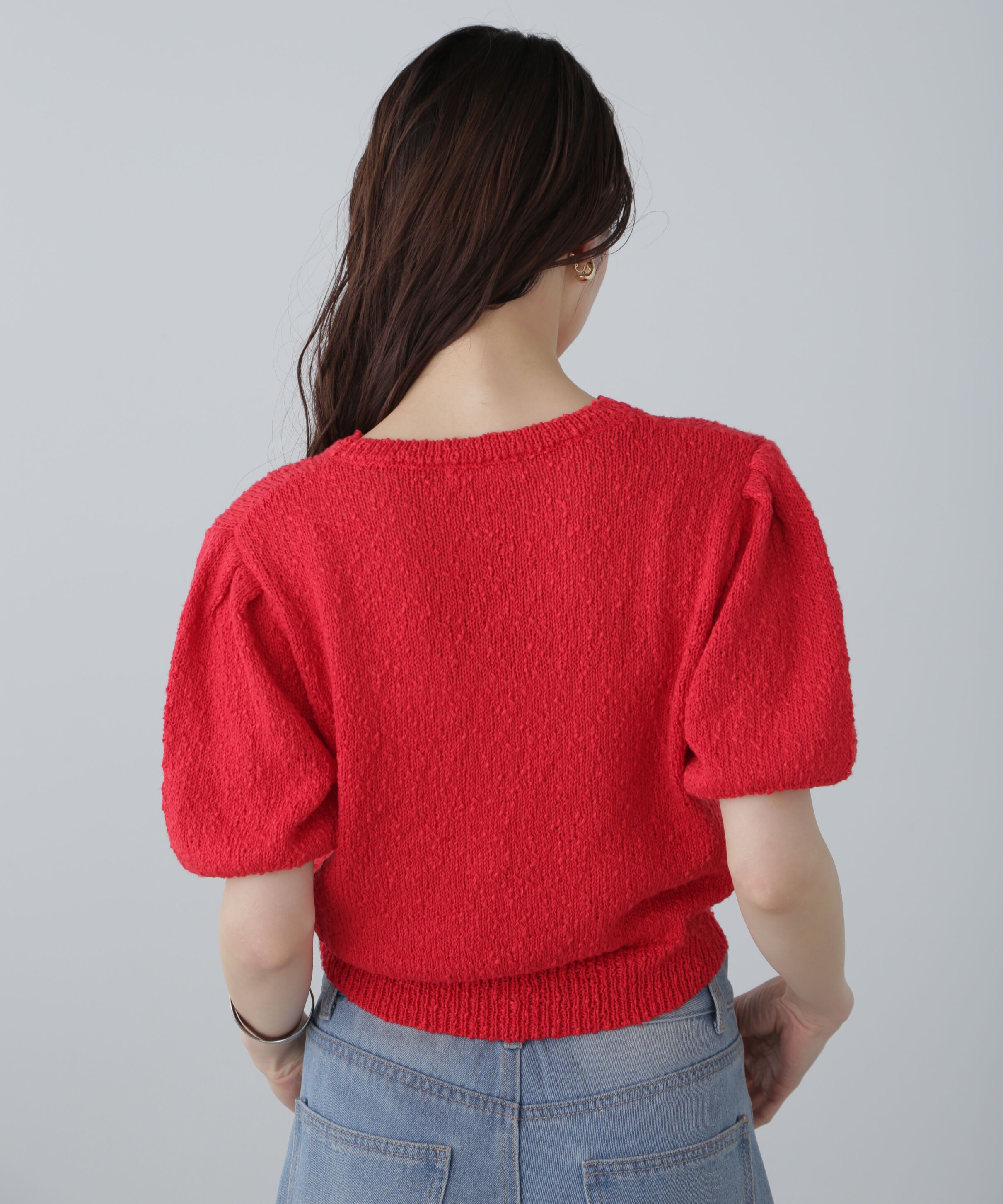  「スラブ編み半袖ニット」|ニット・セーター|