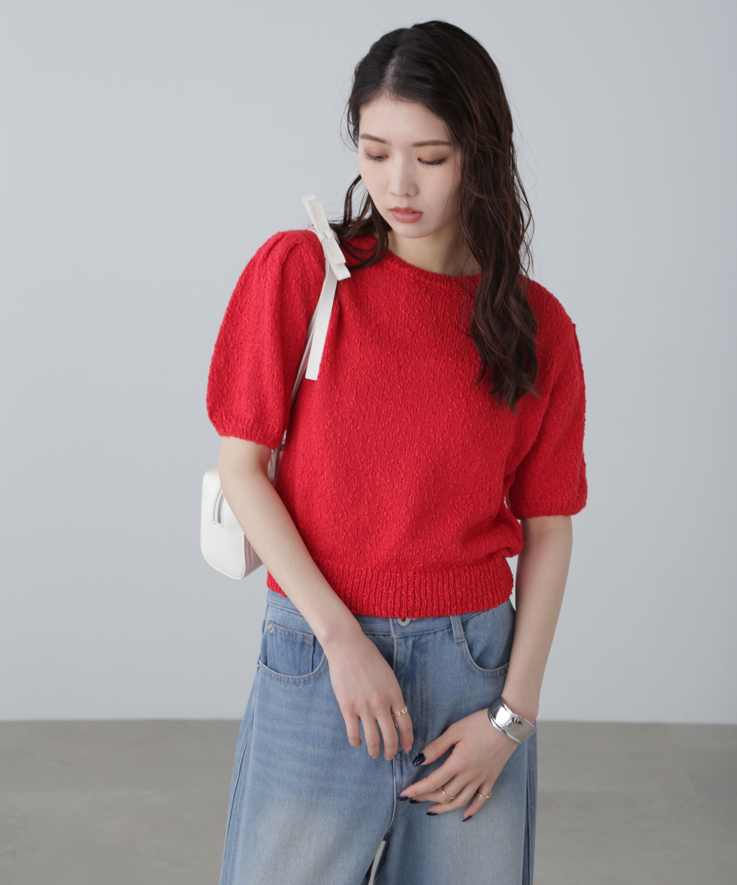  「スラブ編み半袖ニット」|ニット・セーター|