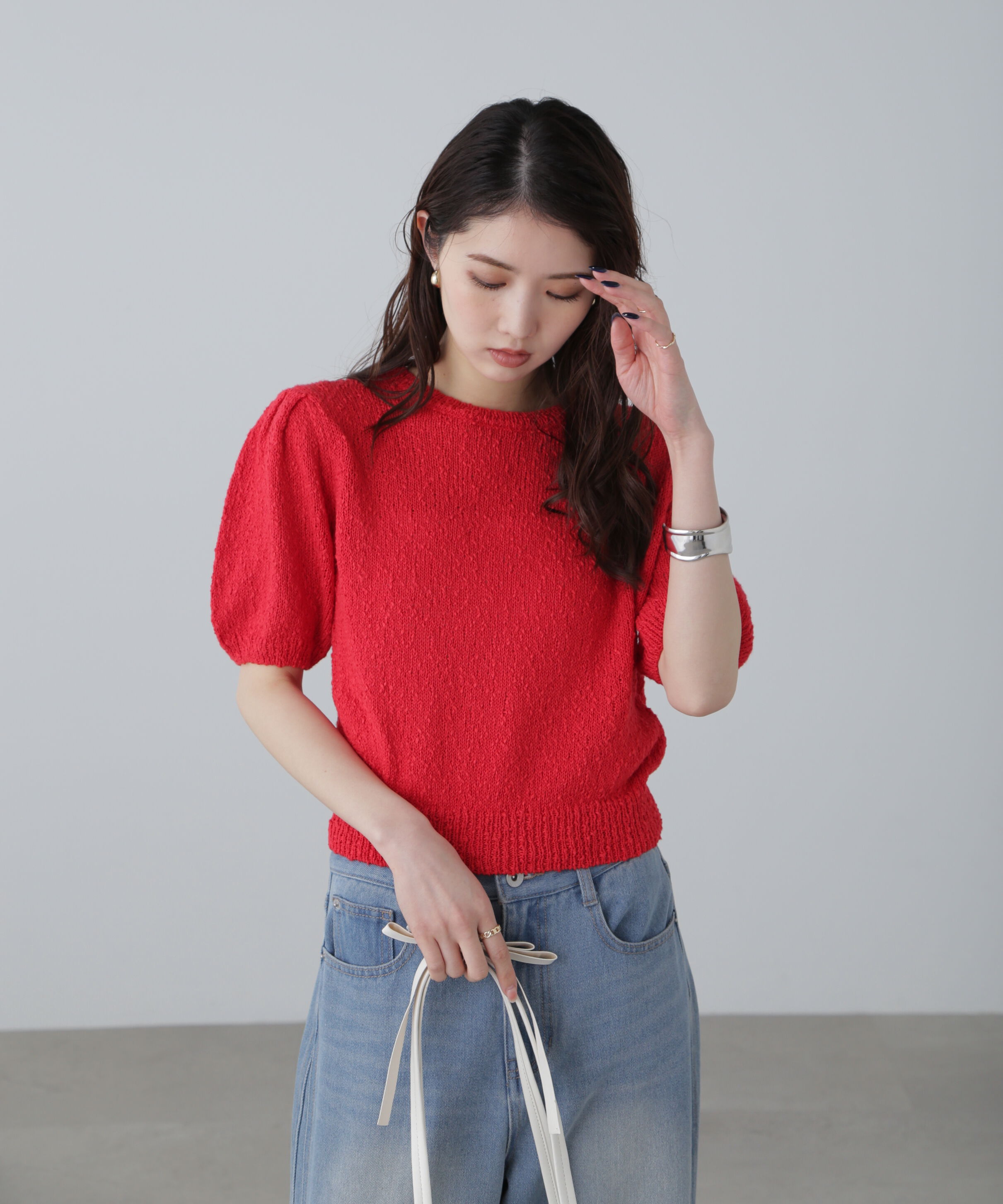  「スラブ編み半袖ニット」|ニット・セーター|