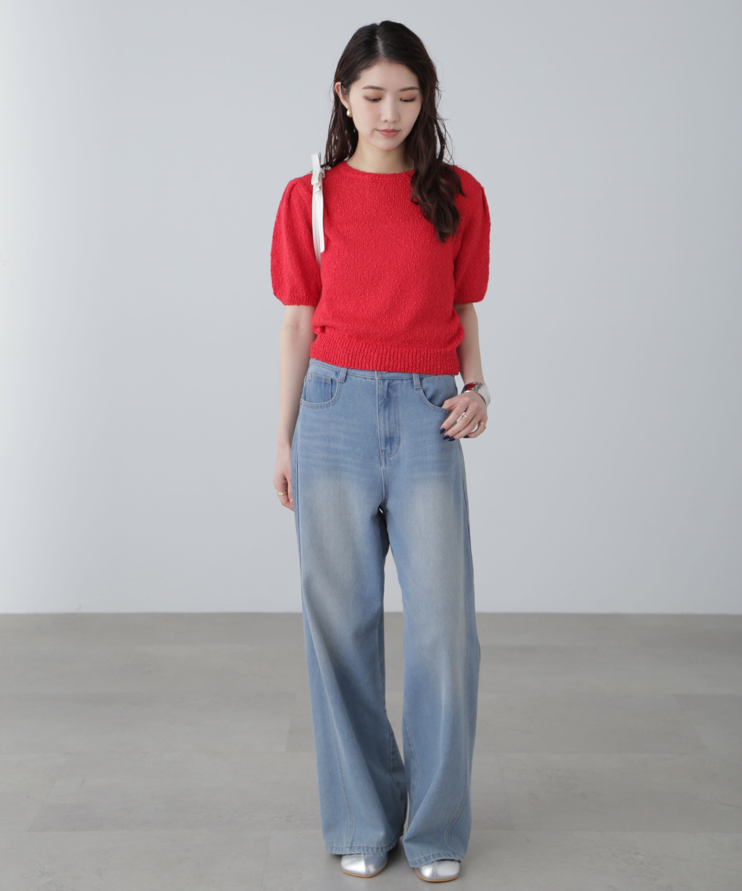  「スラブ編み半袖ニット」|ニット・セーター|