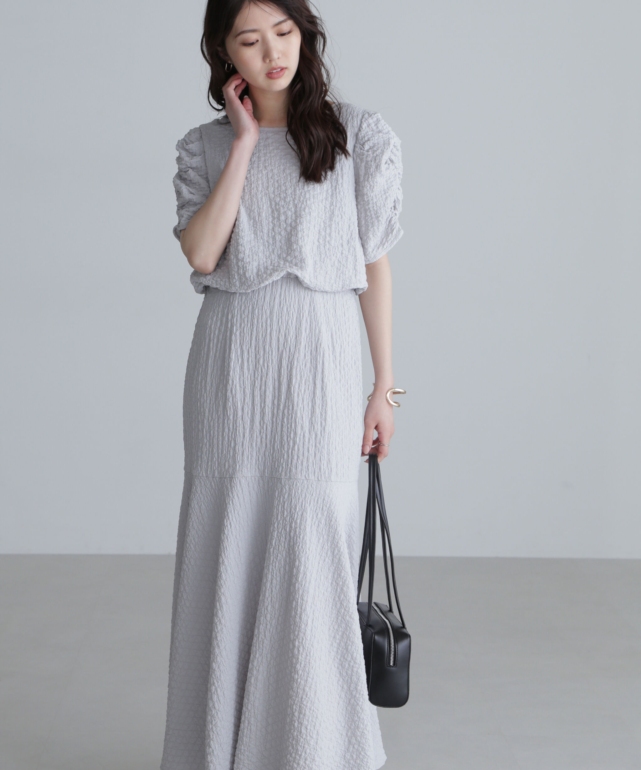  「前後２ＷＡＹボリュームスリーブワンピース」|ワンピース|ライトグレー