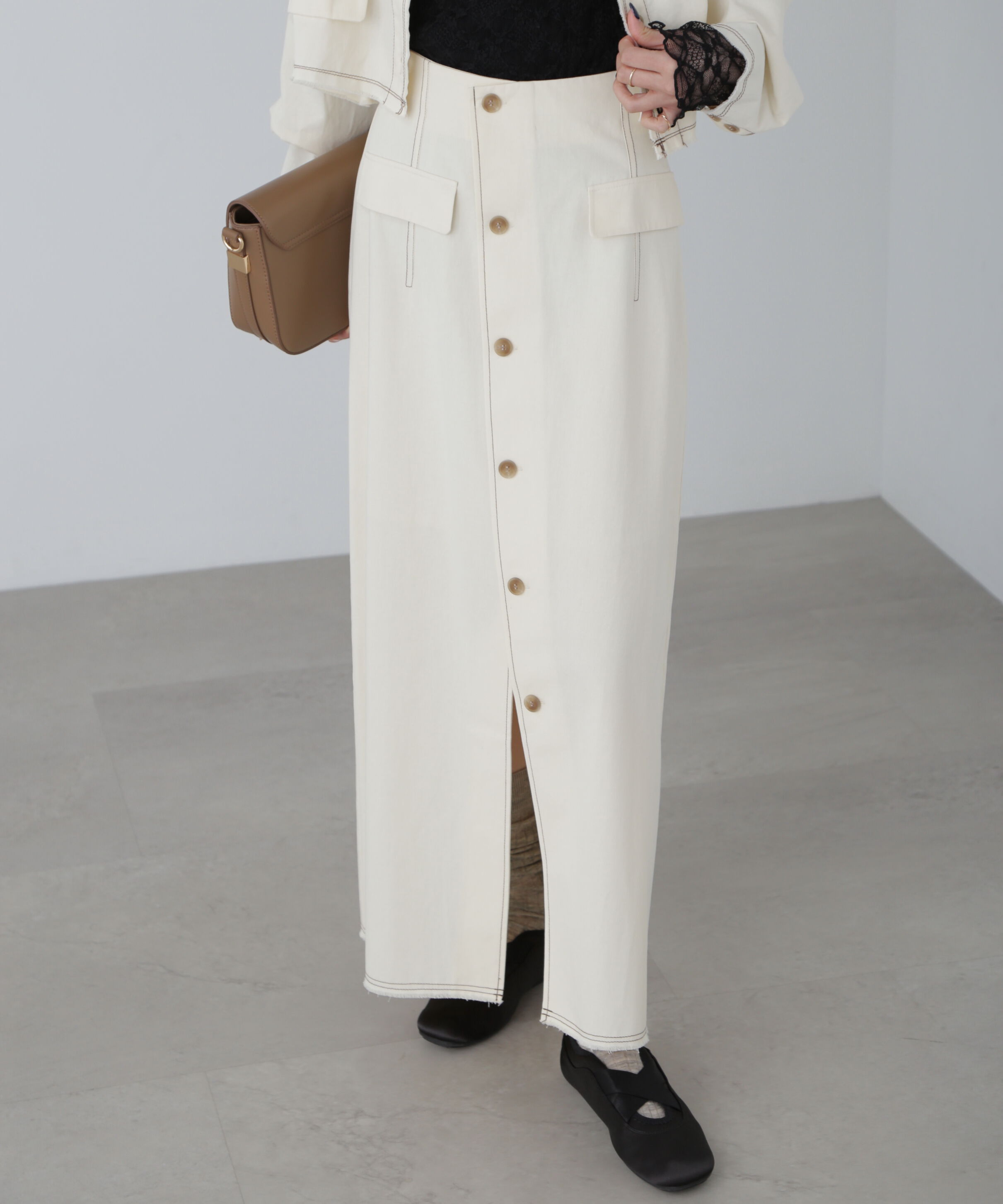  「〈セットアップ対応〉アクセントボタンフレアスカート」|スカート|