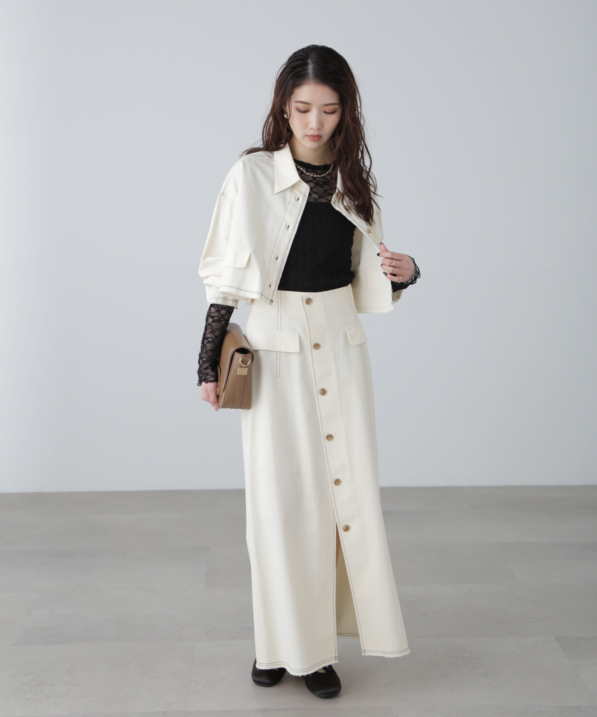  「〈セットアップ対応〉アクセントボタンフレアスカート」|スカート|