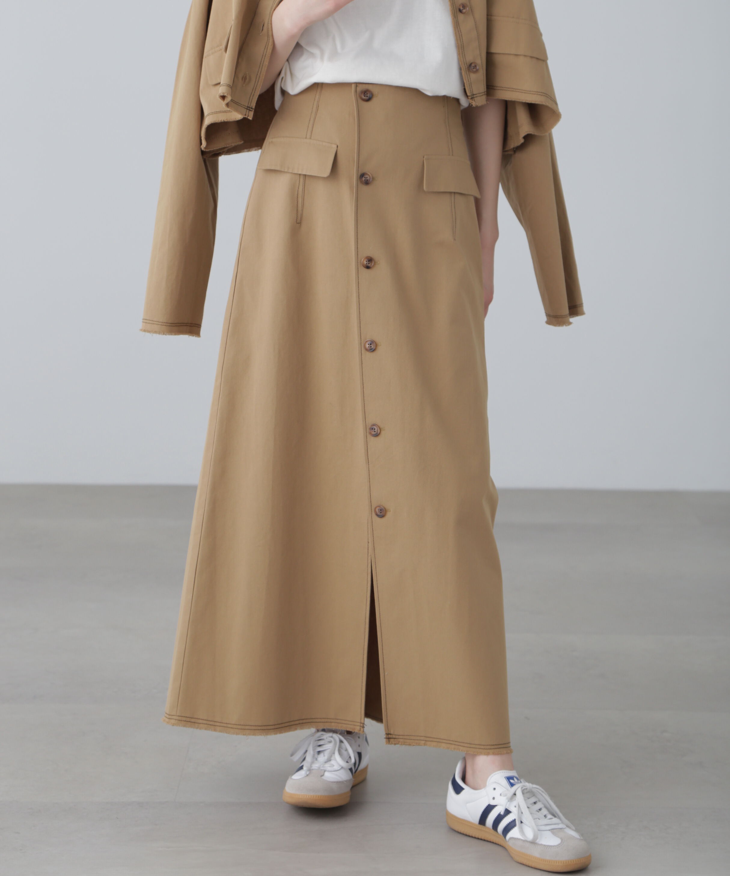  「〈セットアップ対応〉アクセントボタンフレアスカート」|スカート|