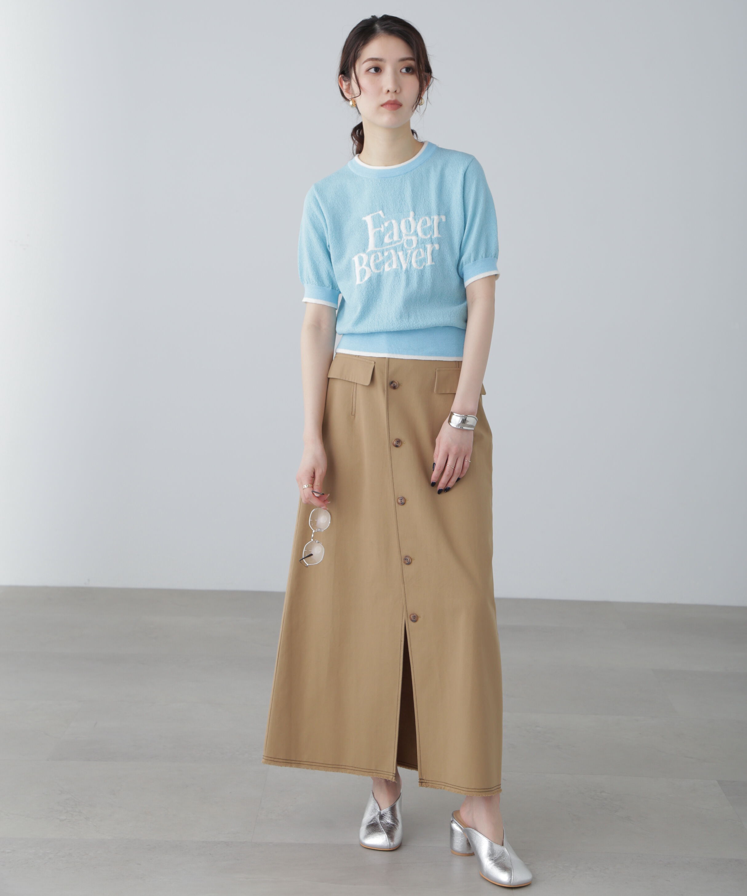  「〈セットアップ対応〉アクセントボタンフレアスカート」|スカート|