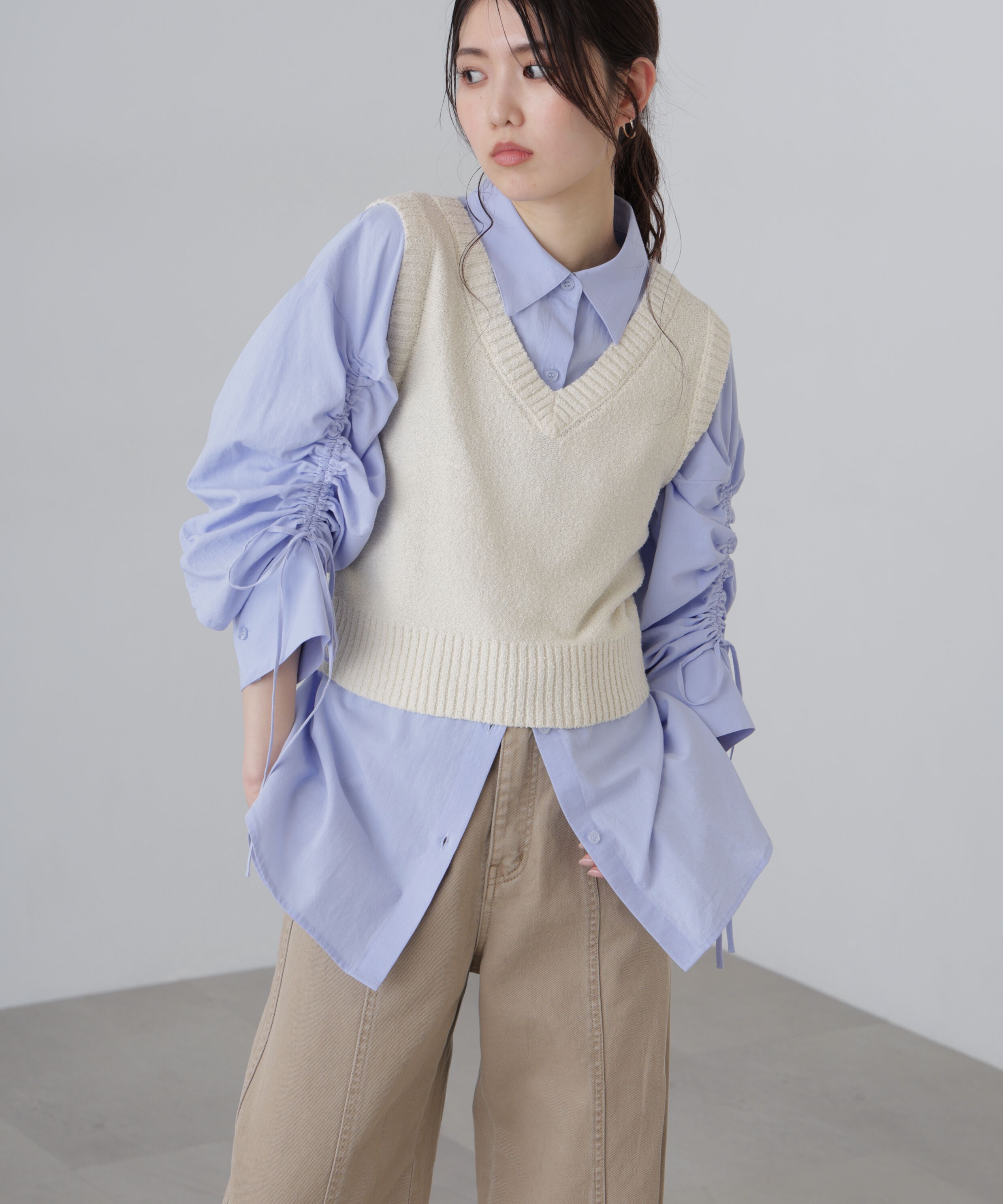  「前後２ＷＡＹショートベスト」|ニット・セーター|オフホワイト