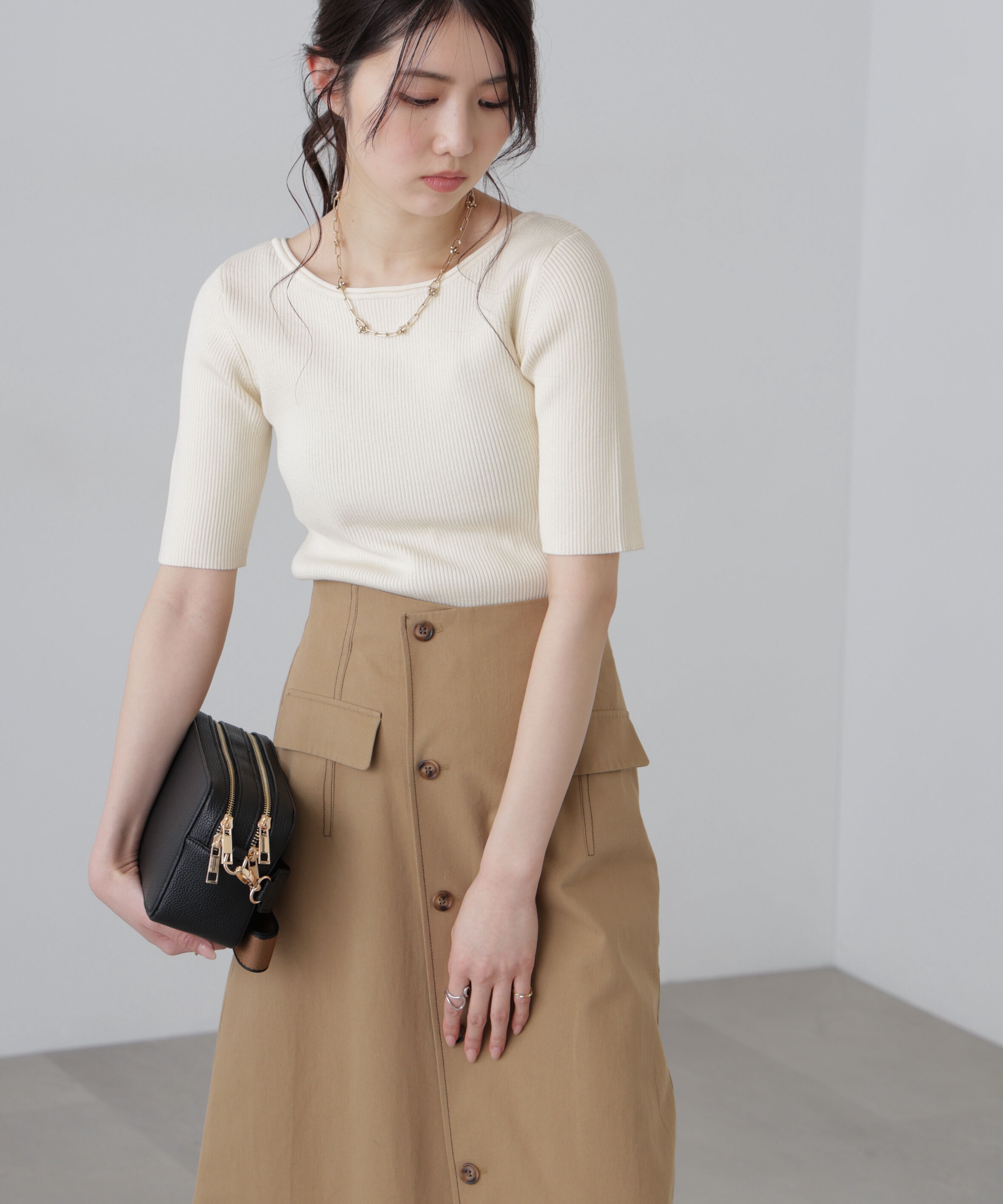  「〈洗える〉マシンウォッシャブル前後２ＷＡＹ５分袖ニット」|ニット・セーター|