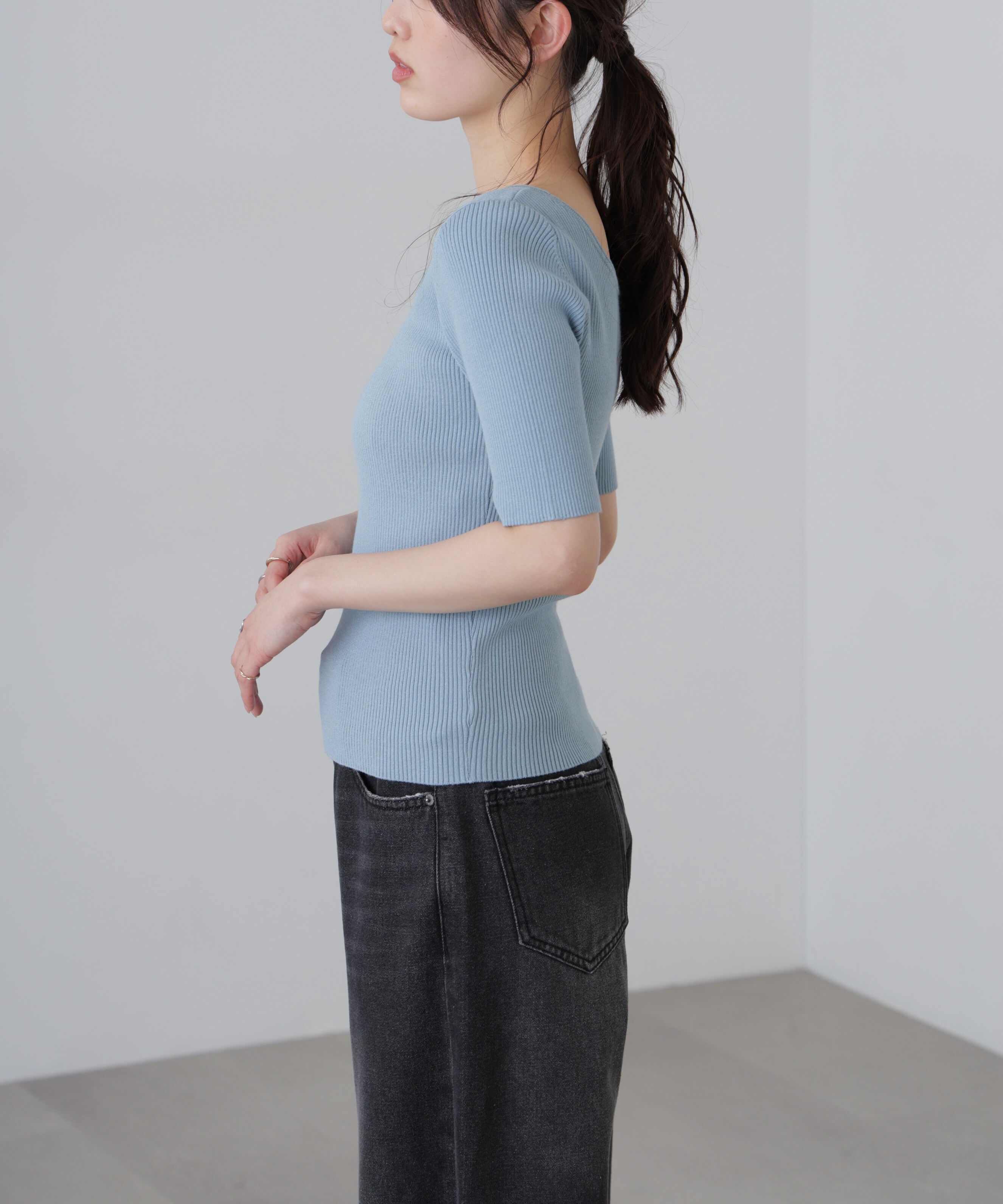  「〈洗える〉マシンウォッシャブル前後２ＷＡＹ５分袖ニット」|ニット・セーター|