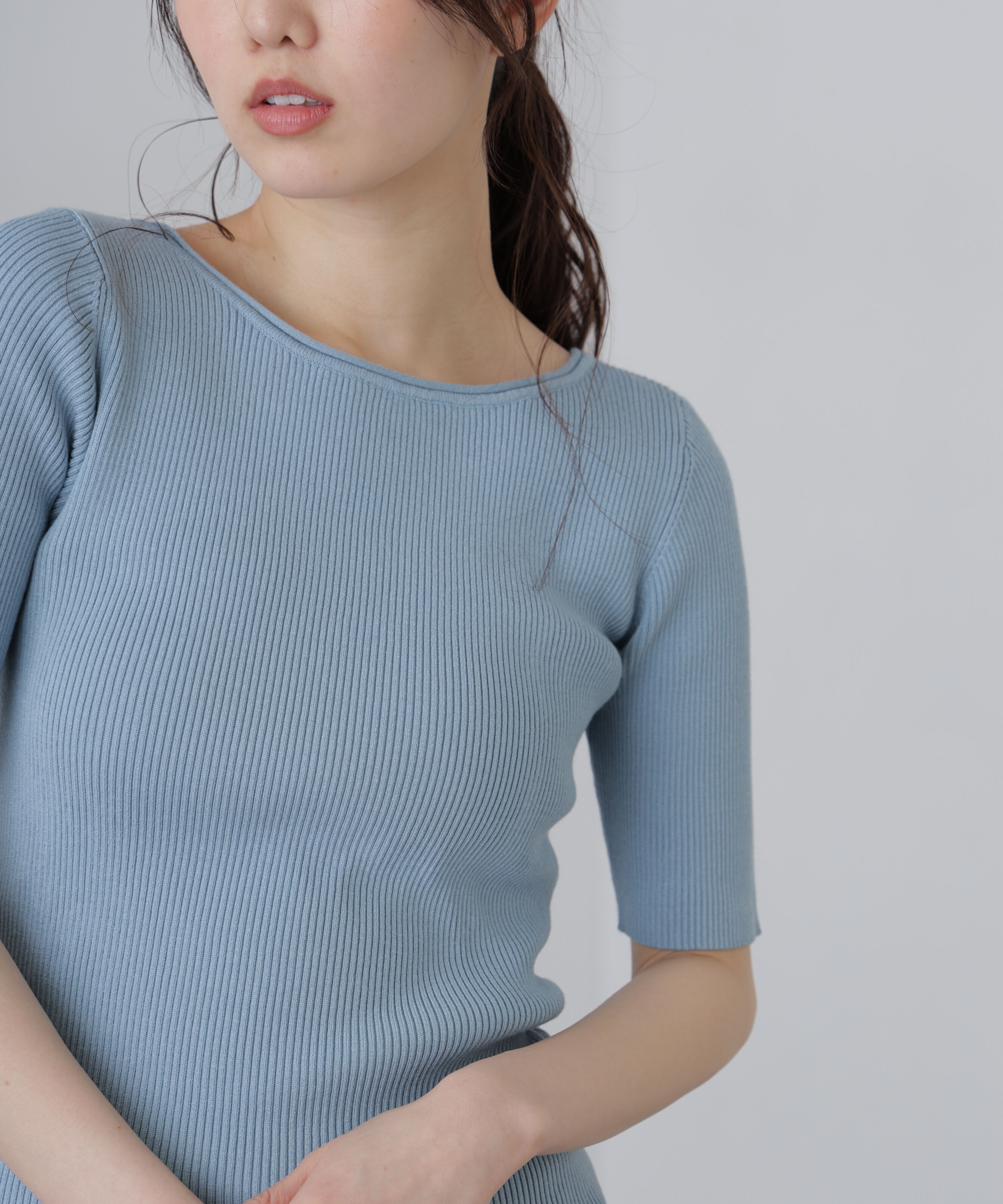  「〈洗える〉マシンウォッシャブル前後２ＷＡＹ５分袖ニット」|ニット・セーター|