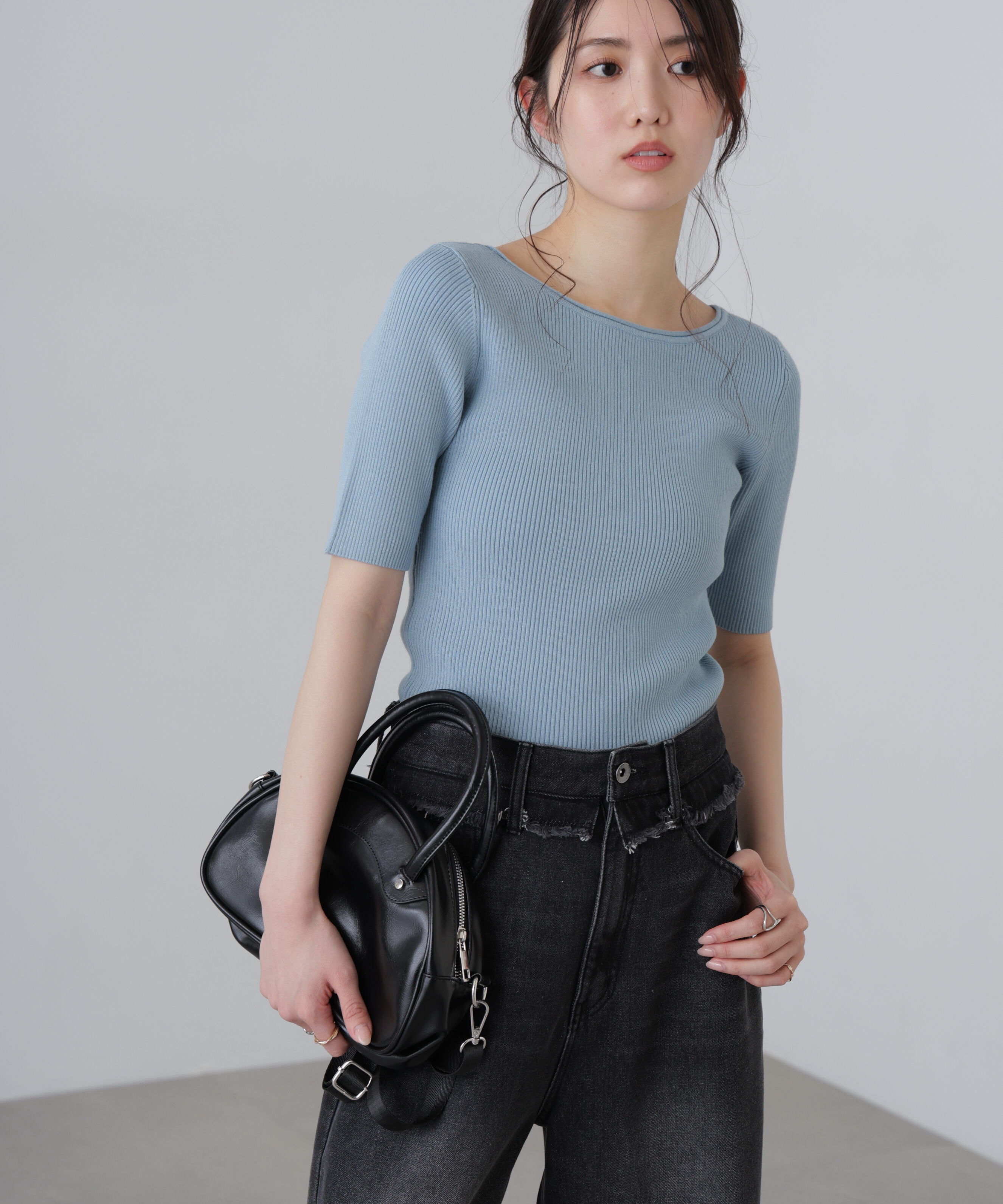  「〈洗える〉マシンウォッシャブル前後２ＷＡＹ５分袖ニット」|ニット・セーター|