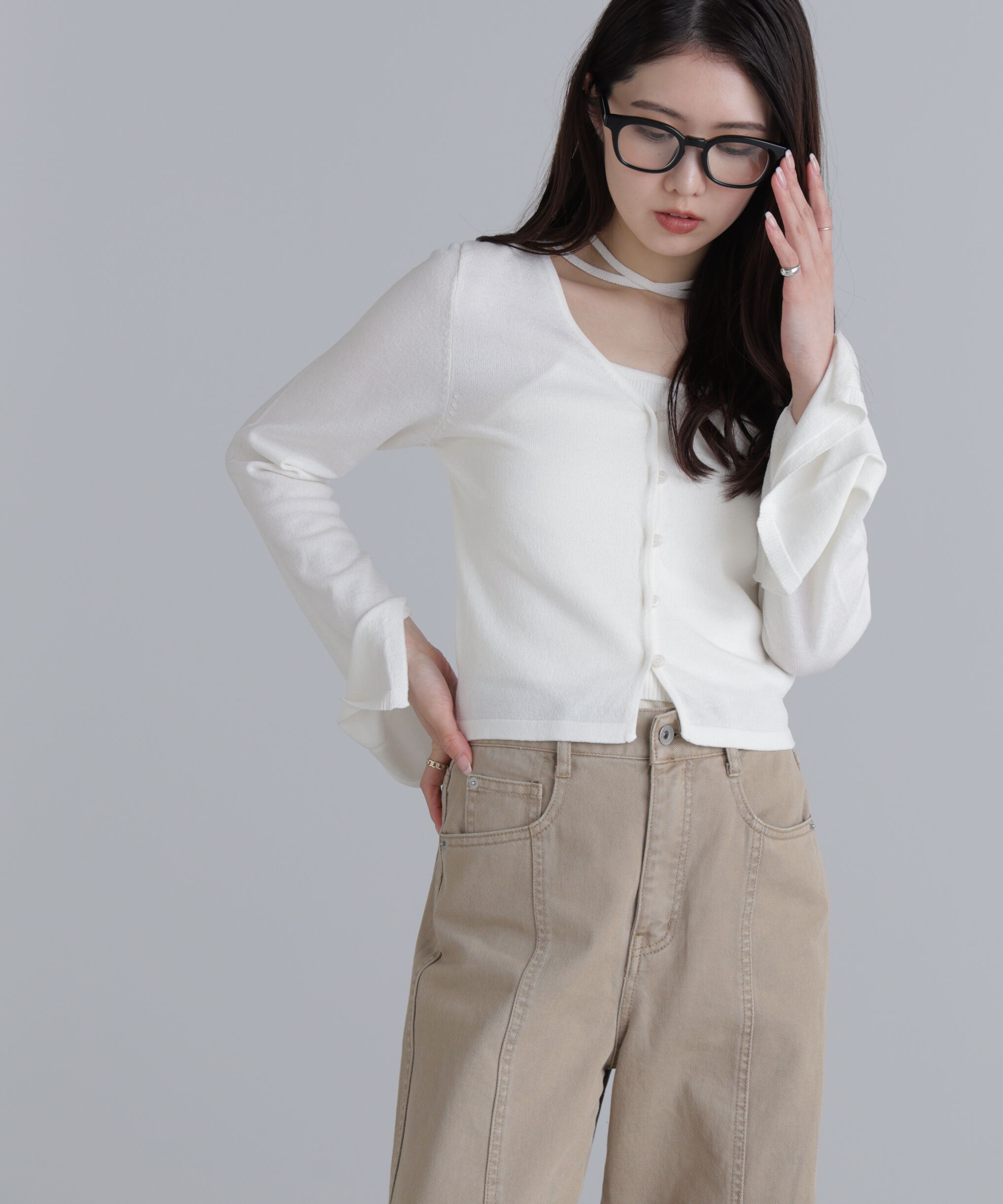  「キャミレイヤードニットカーディガン２」|ニット・セーター|