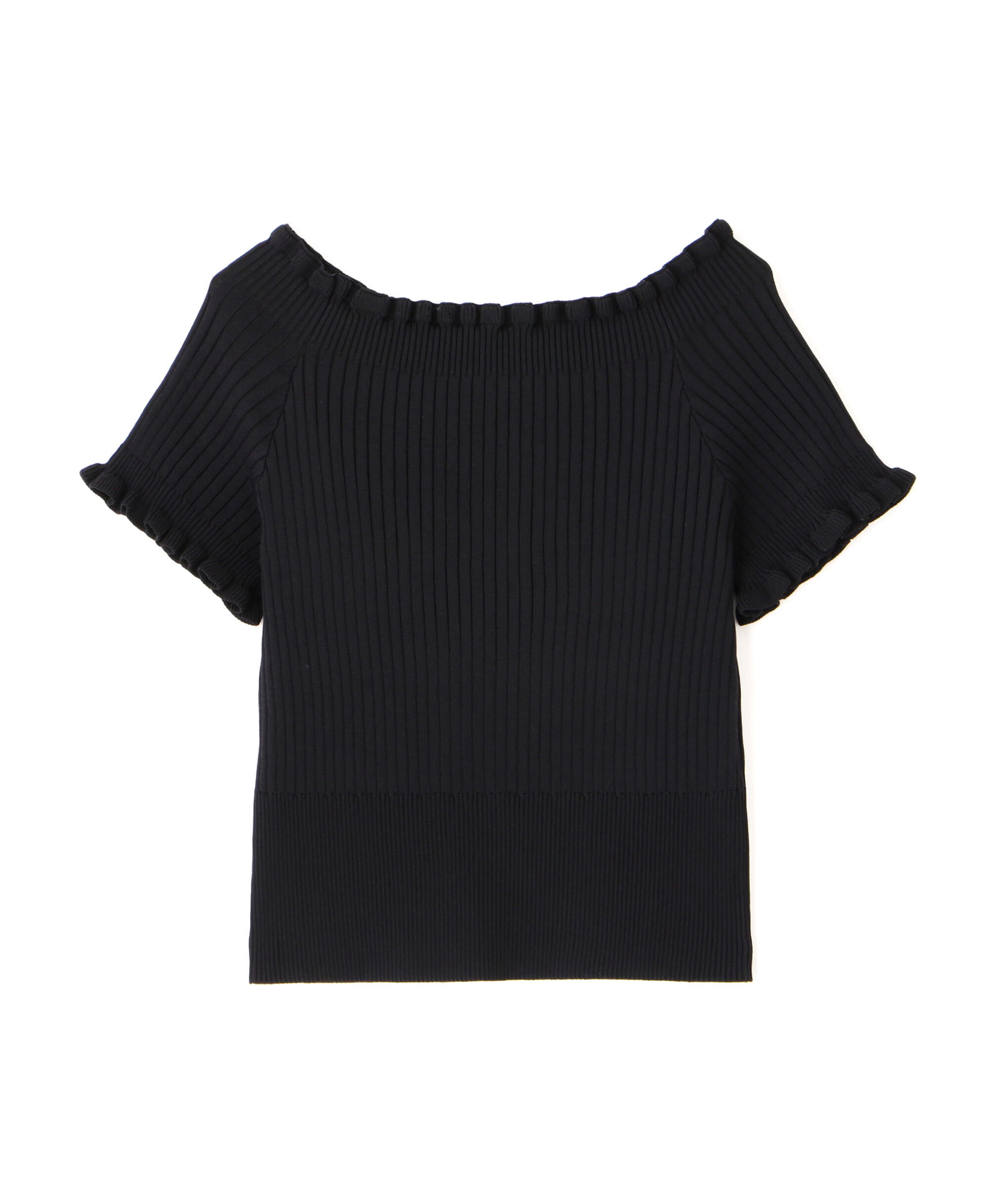  「2wayオフショルフリルリブ半袖ニット」|ニット・セーター|