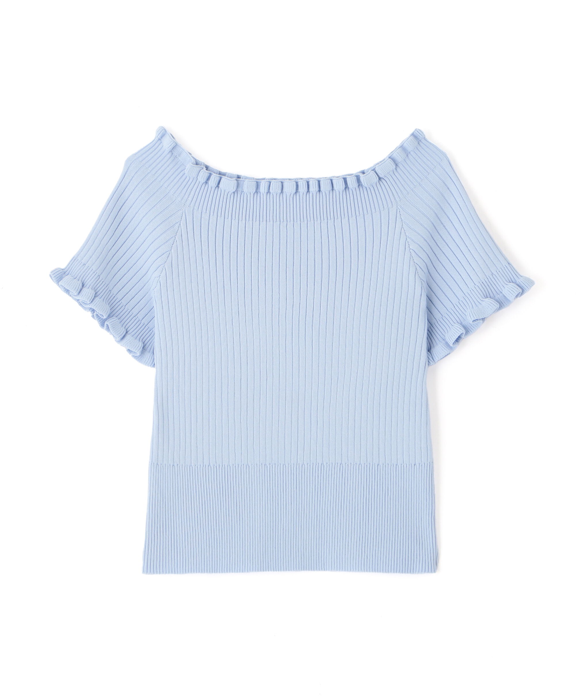  「2wayオフショルフリルリブ半袖ニット」|ニット・セーター|
