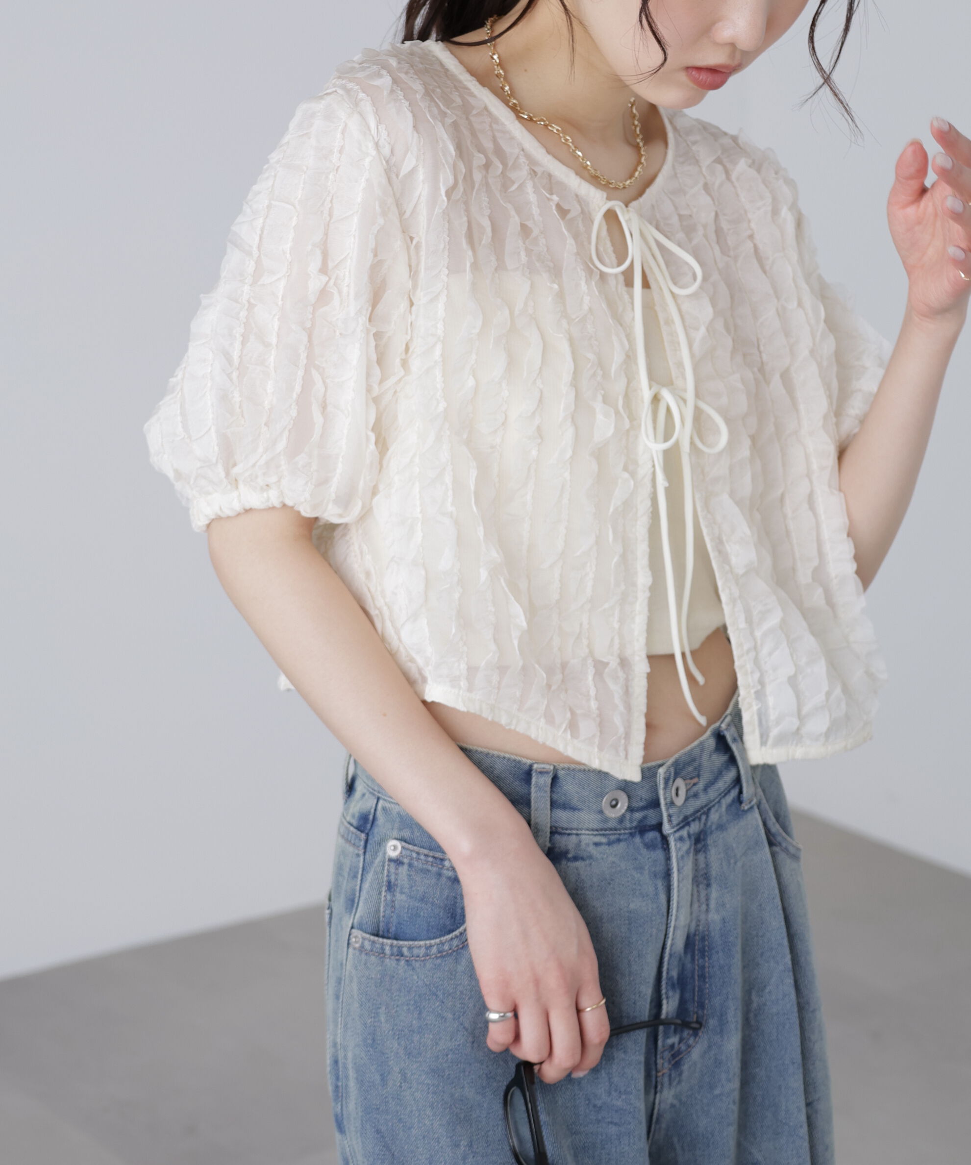  「シアーフリルフロントリボンブラウス」|シャツ・ブラウス|