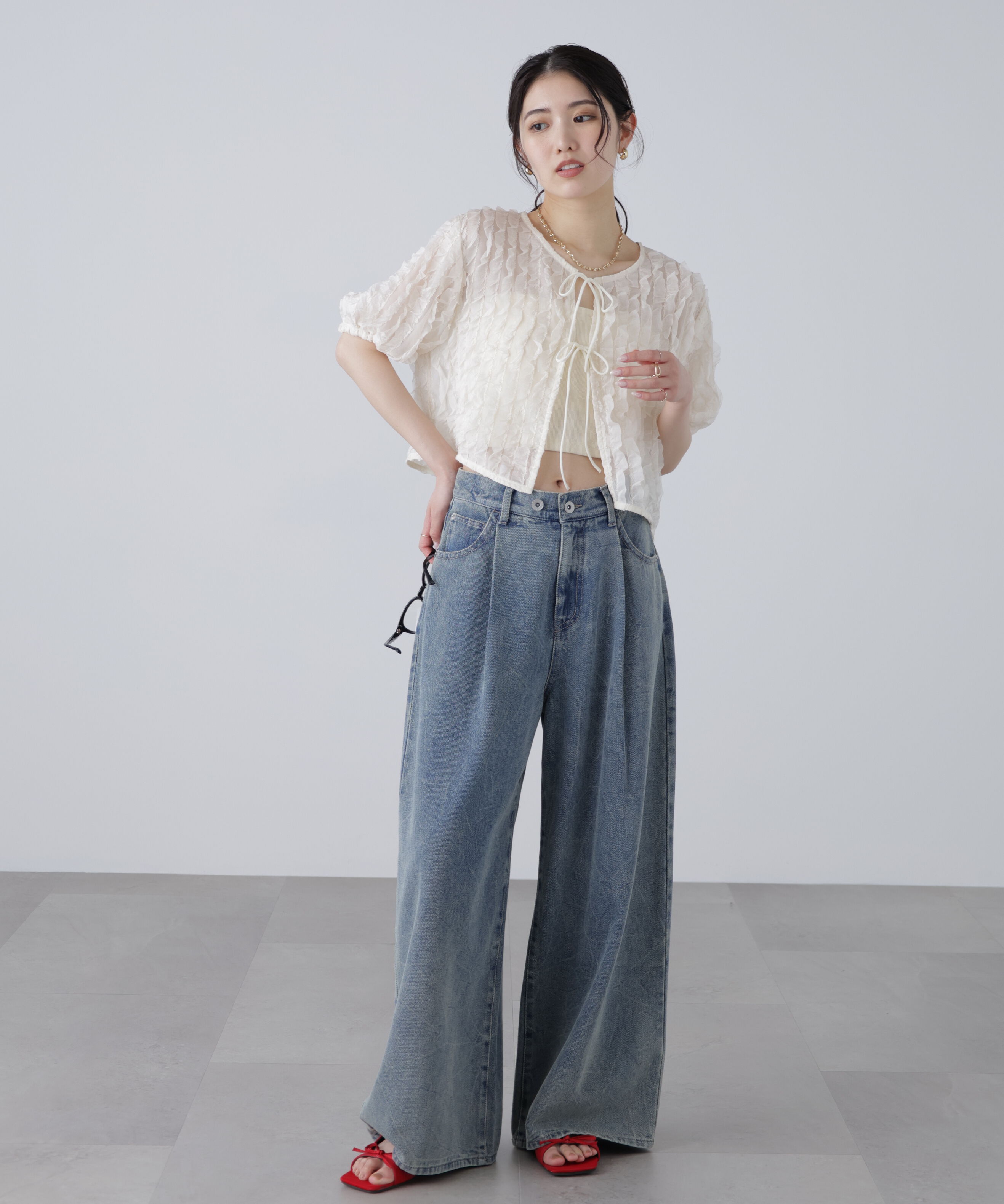  「シアーフリルフロントリボンブラウス」|シャツ・ブラウス|