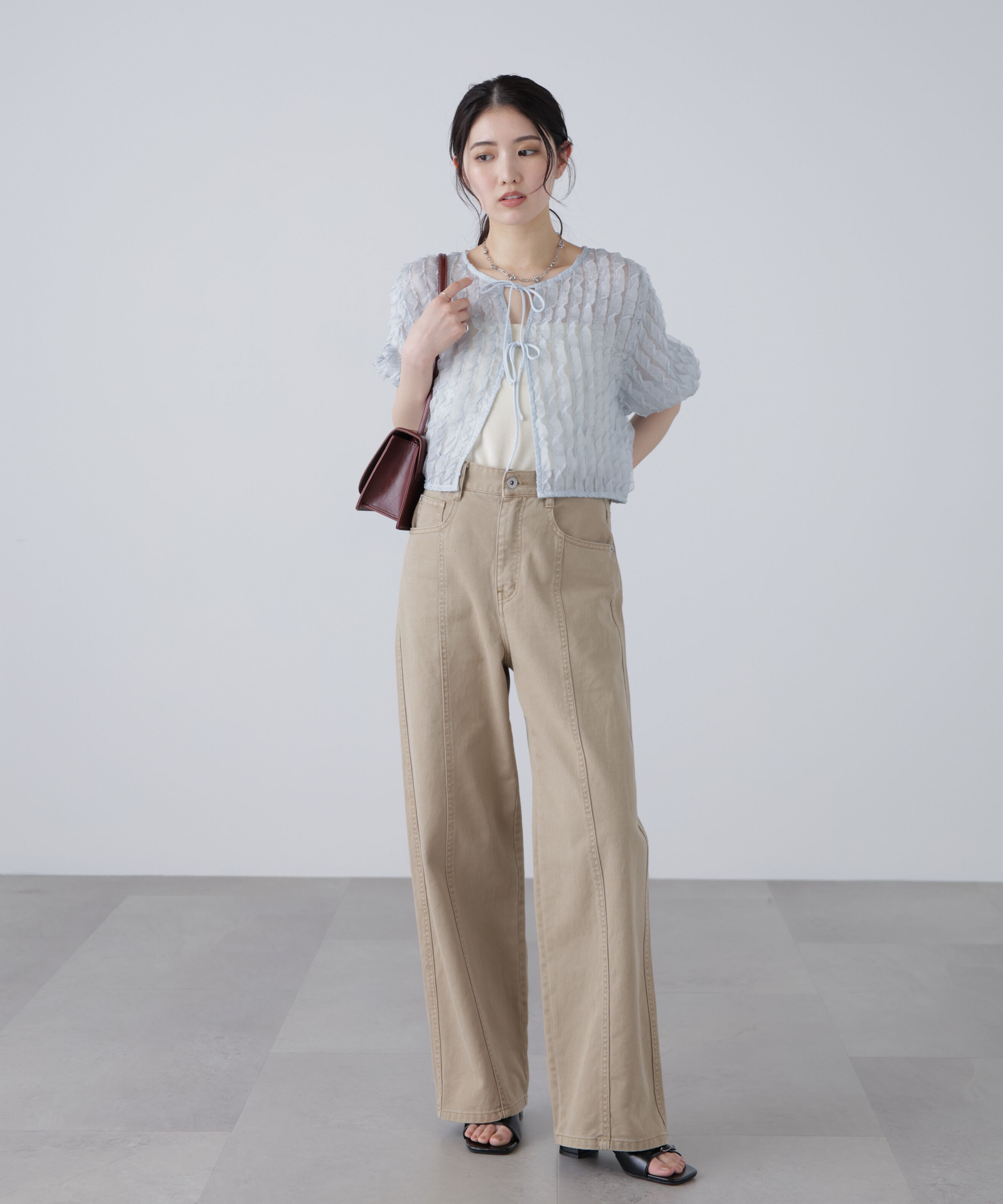  「シアーフリルフロントリボンブラウス」|シャツ・ブラウス|