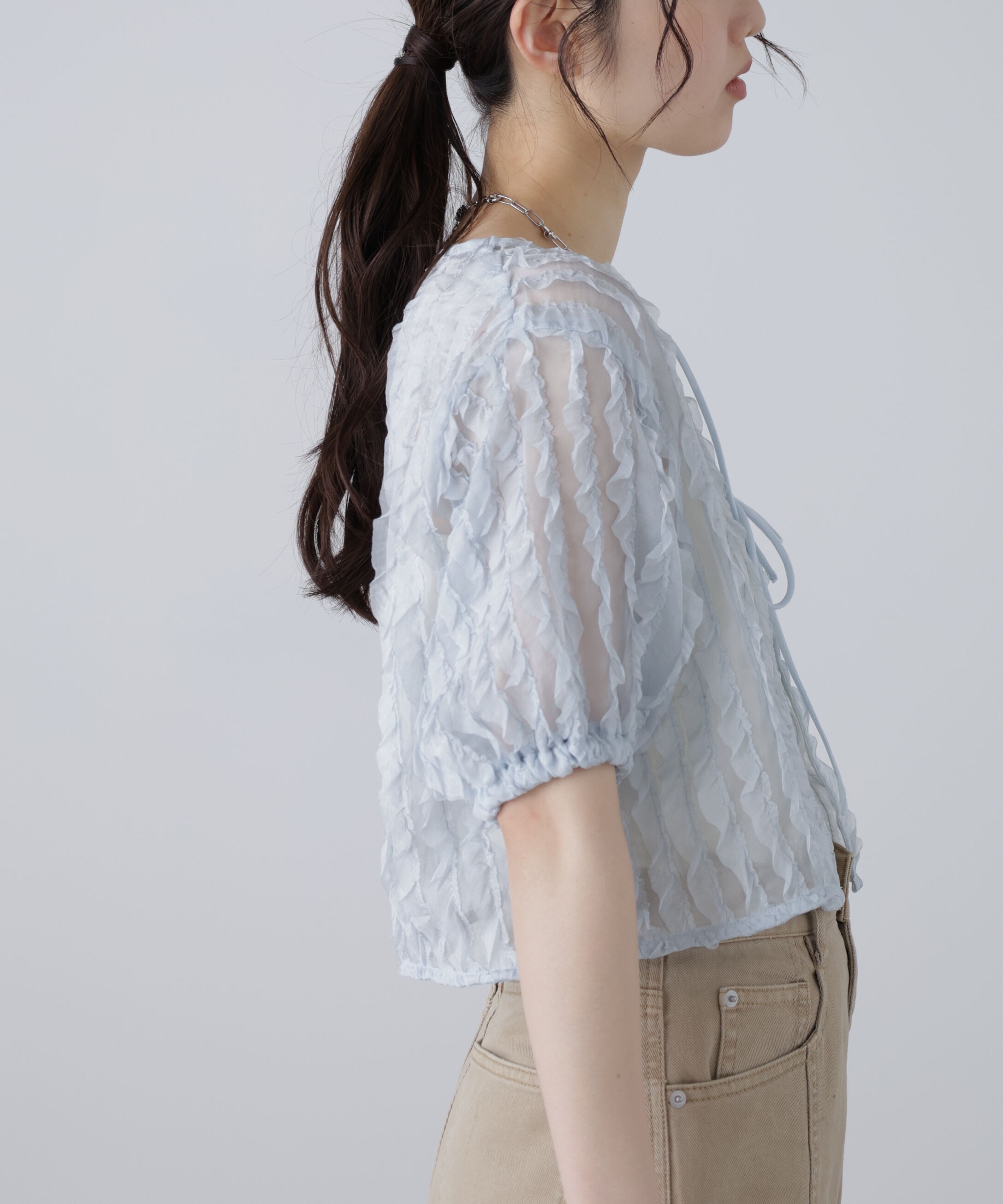  「シアーフリルフロントリボンブラウス」|シャツ・ブラウス|