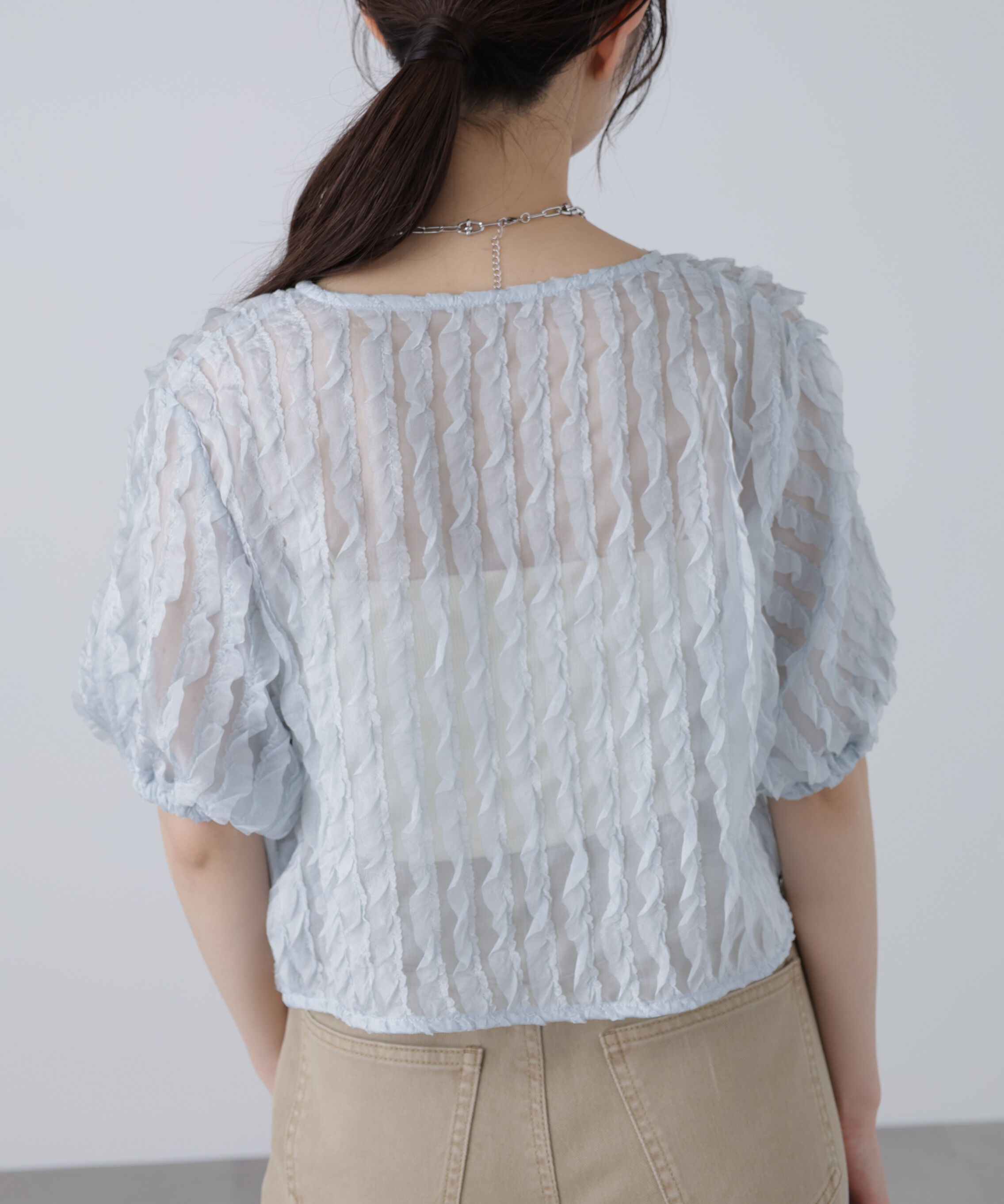  「シアーフリルフロントリボンブラウス」|シャツ・ブラウス|