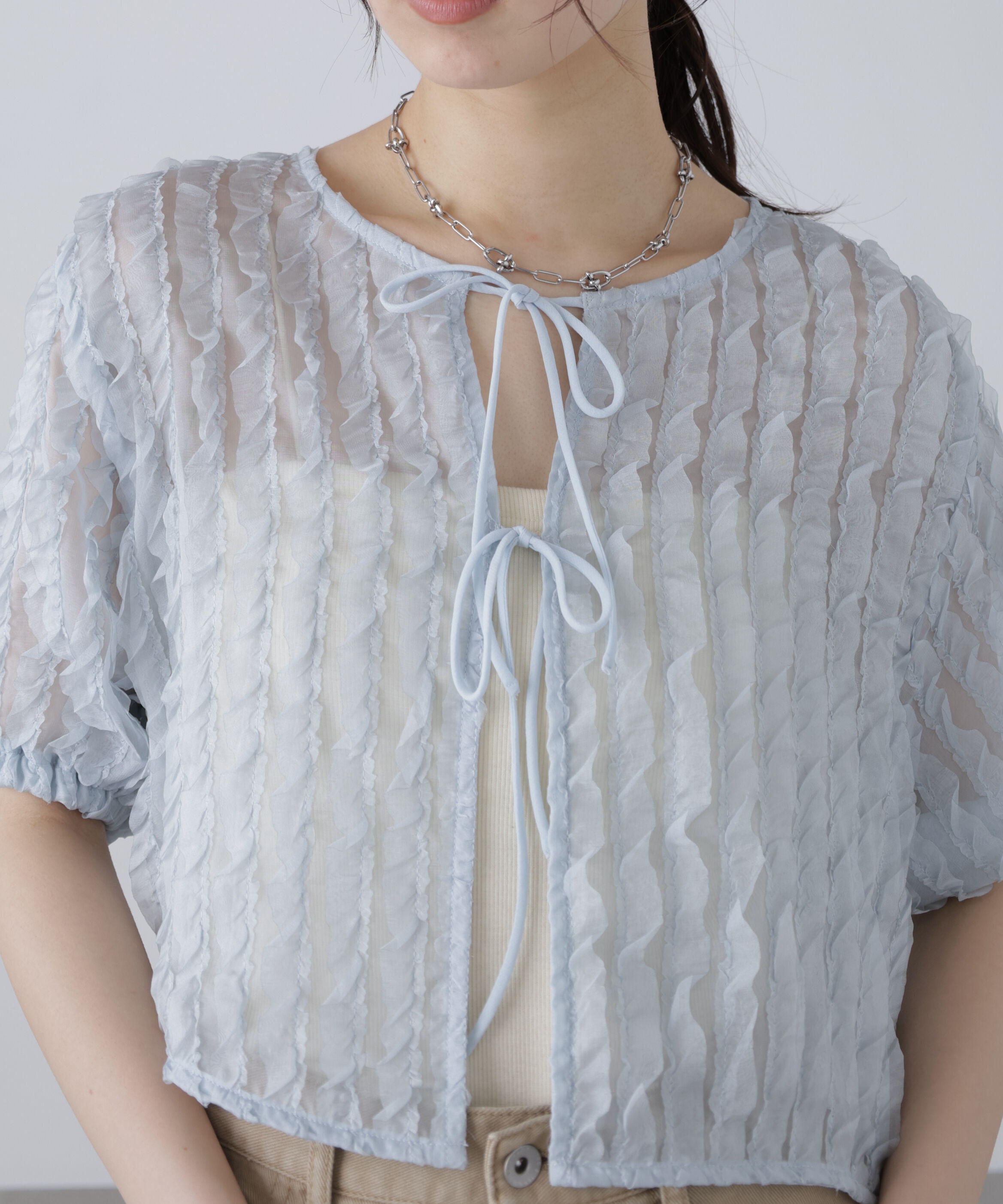  「シアーフリルフロントリボンブラウス」|シャツ・ブラウス|