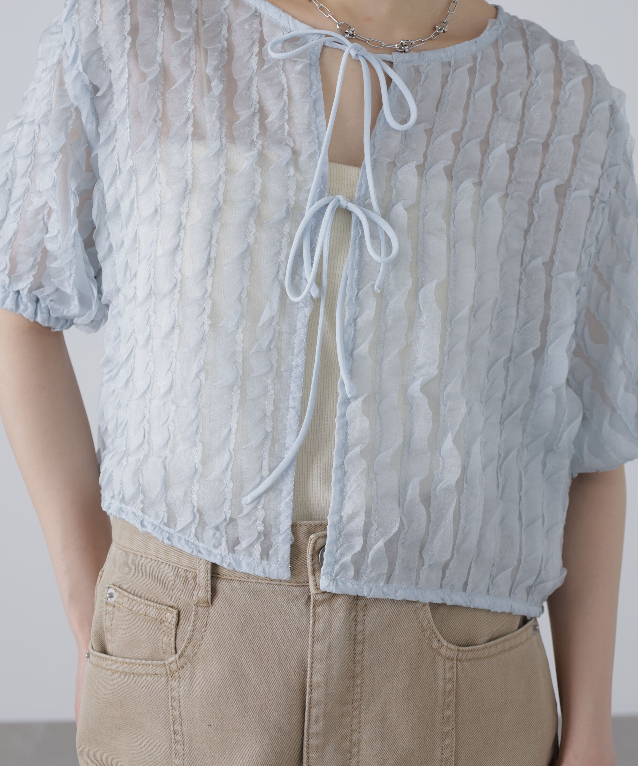  「シアーフリルフロントリボンブラウス」|シャツ・ブラウス|