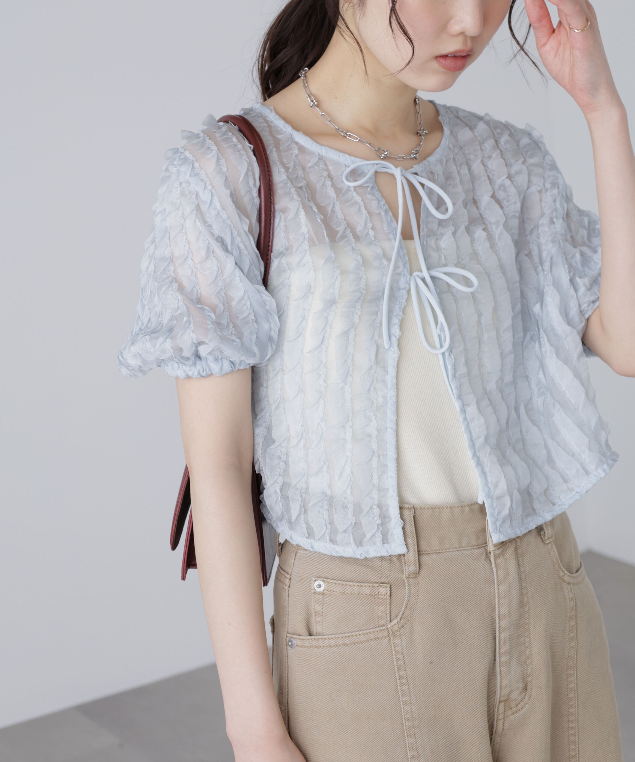  「シアーフリルフロントリボンブラウス」|シャツ・ブラウス|