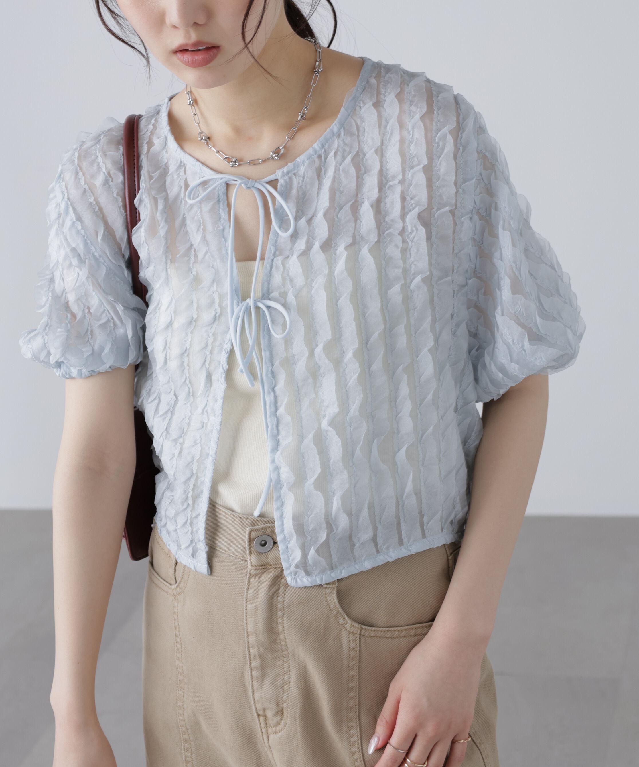  「シアーフリルフロントリボンブラウス」|シャツ・ブラウス|