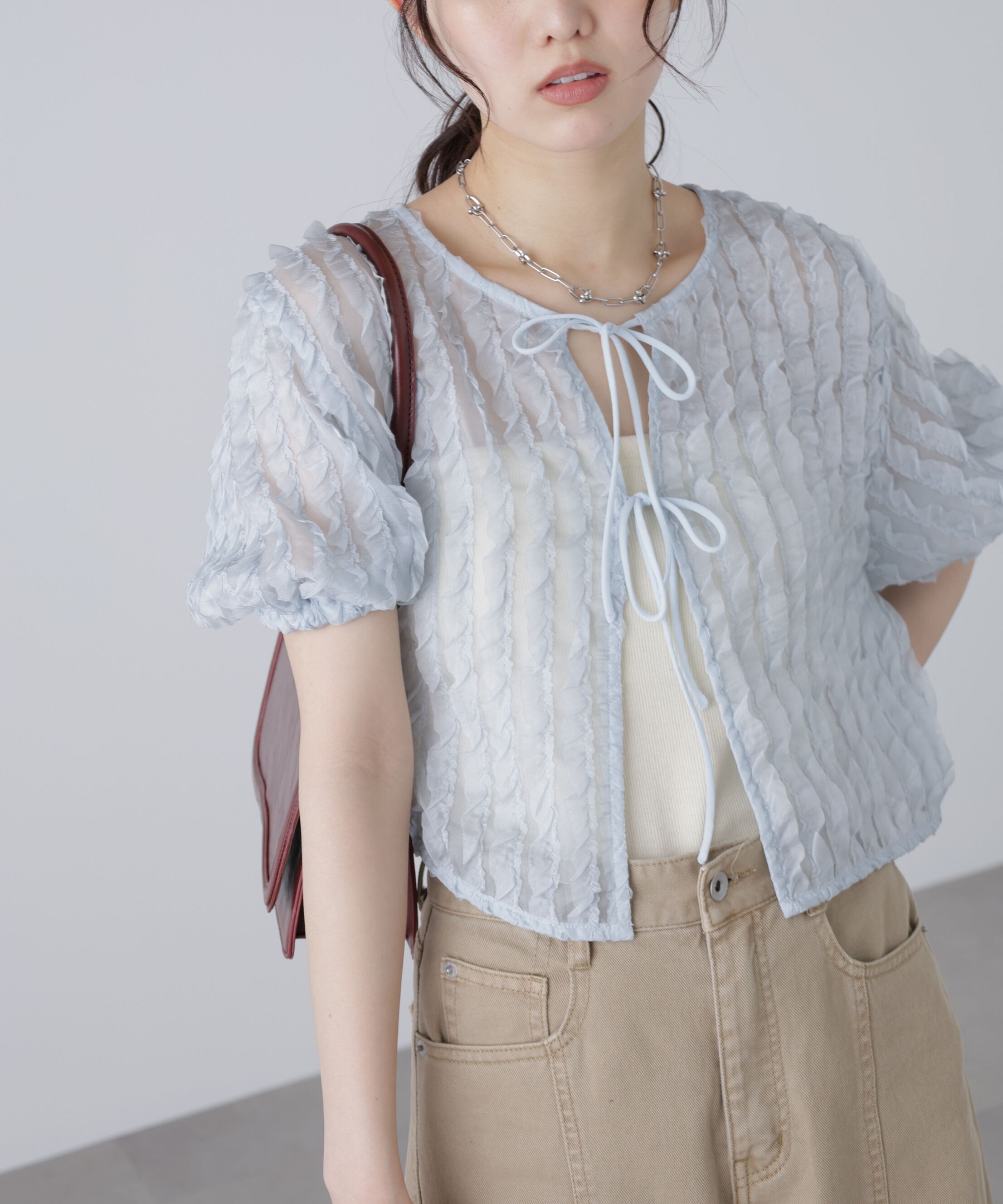  「シアーフリルフロントリボンブラウス」|シャツ・ブラウス|