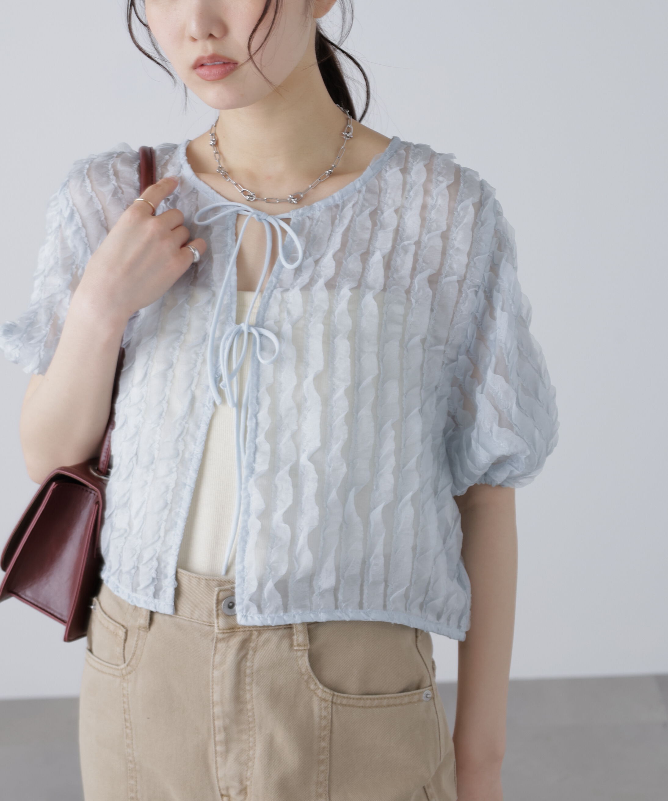  「シアーフリルフロントリボンブラウス」|シャツ・ブラウス|