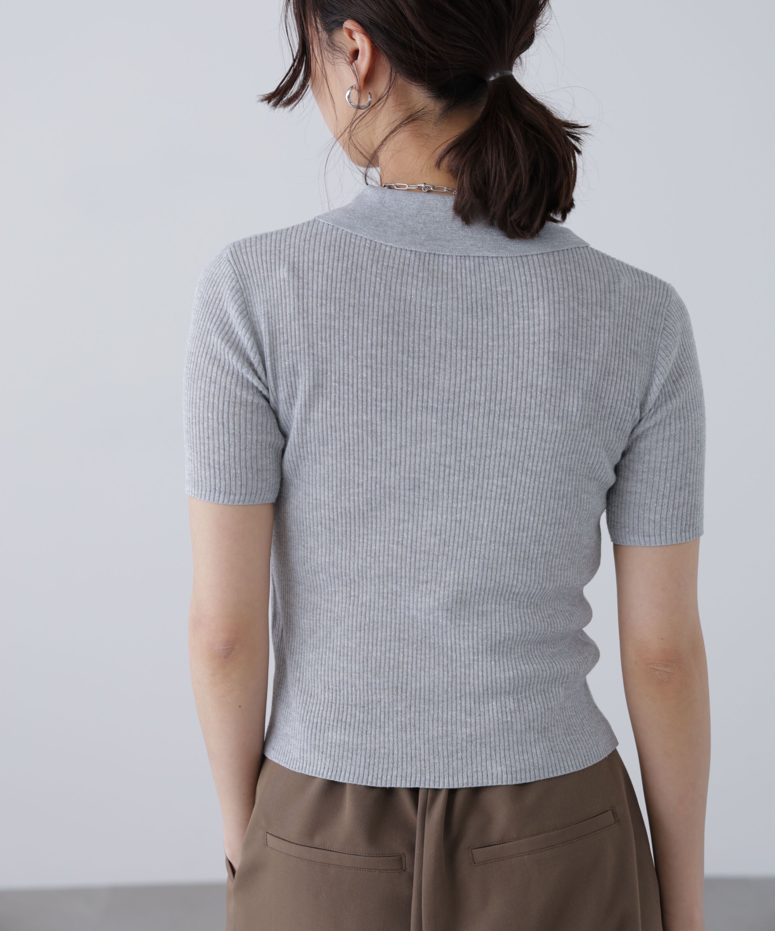  「衿付きラメニットカーディガン」|ニット・セーター|