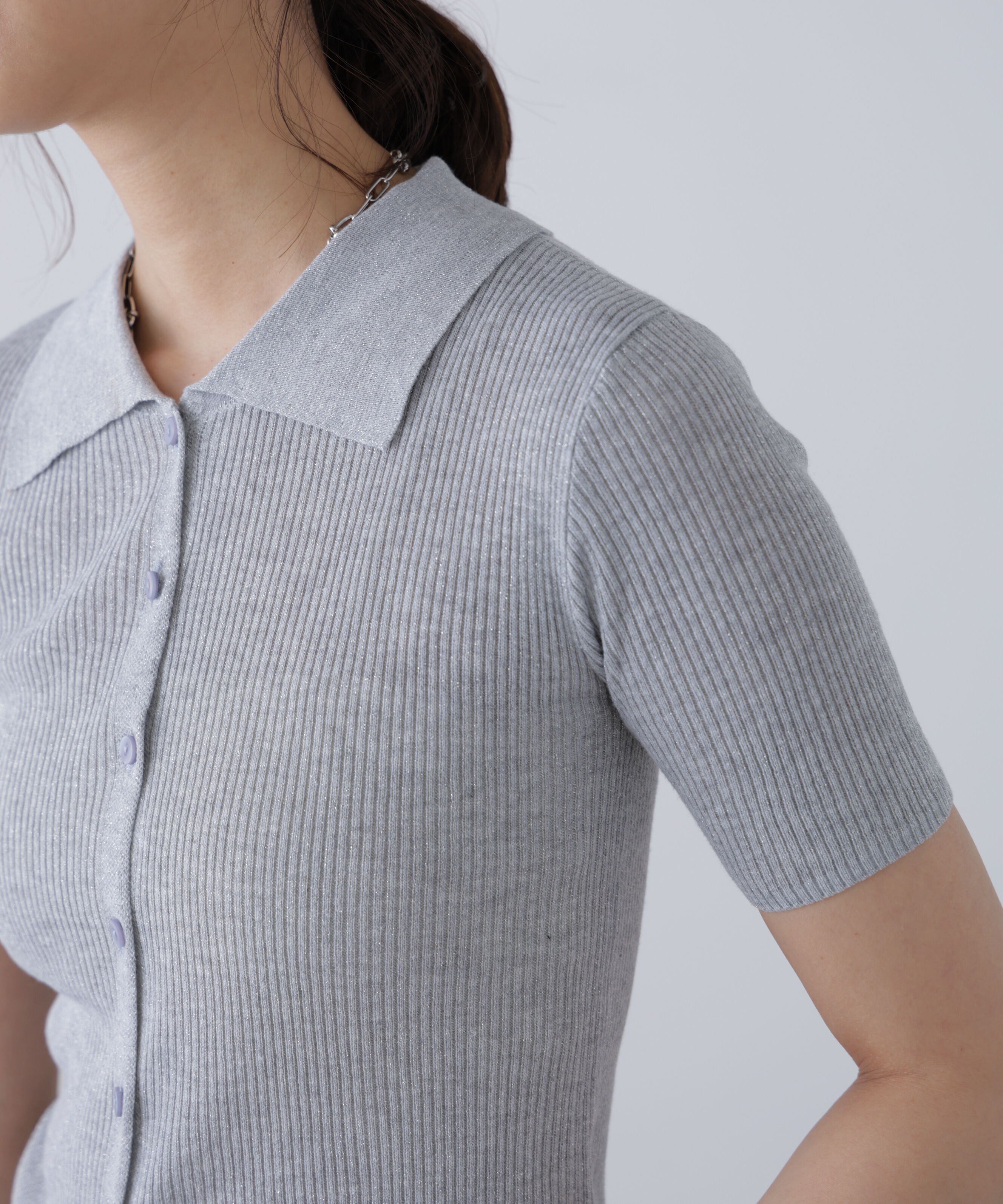  「衿付きラメニットカーディガン」|ニット・セーター|