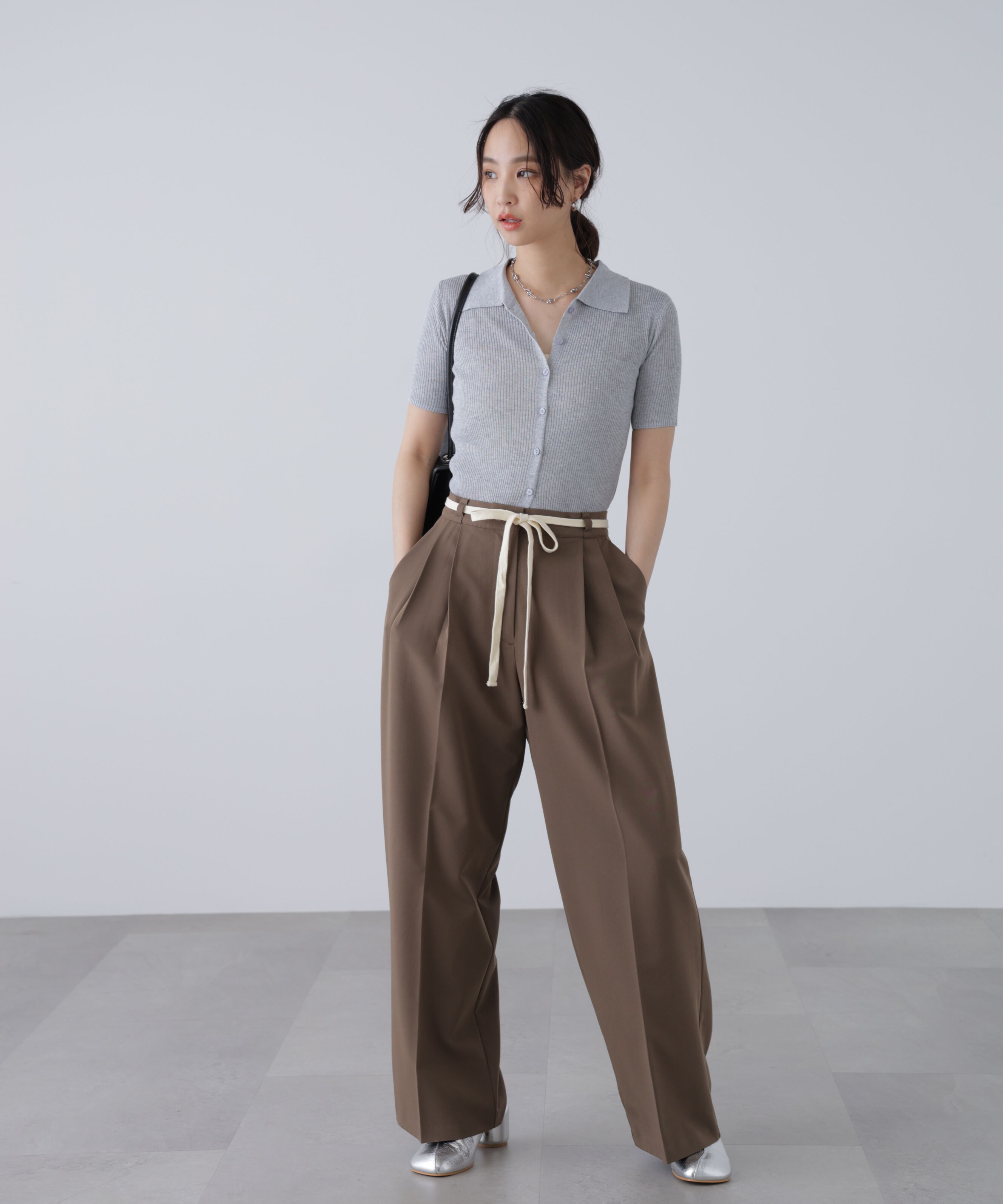  「衿付きラメニットカーディガン」|ニット・セーター|