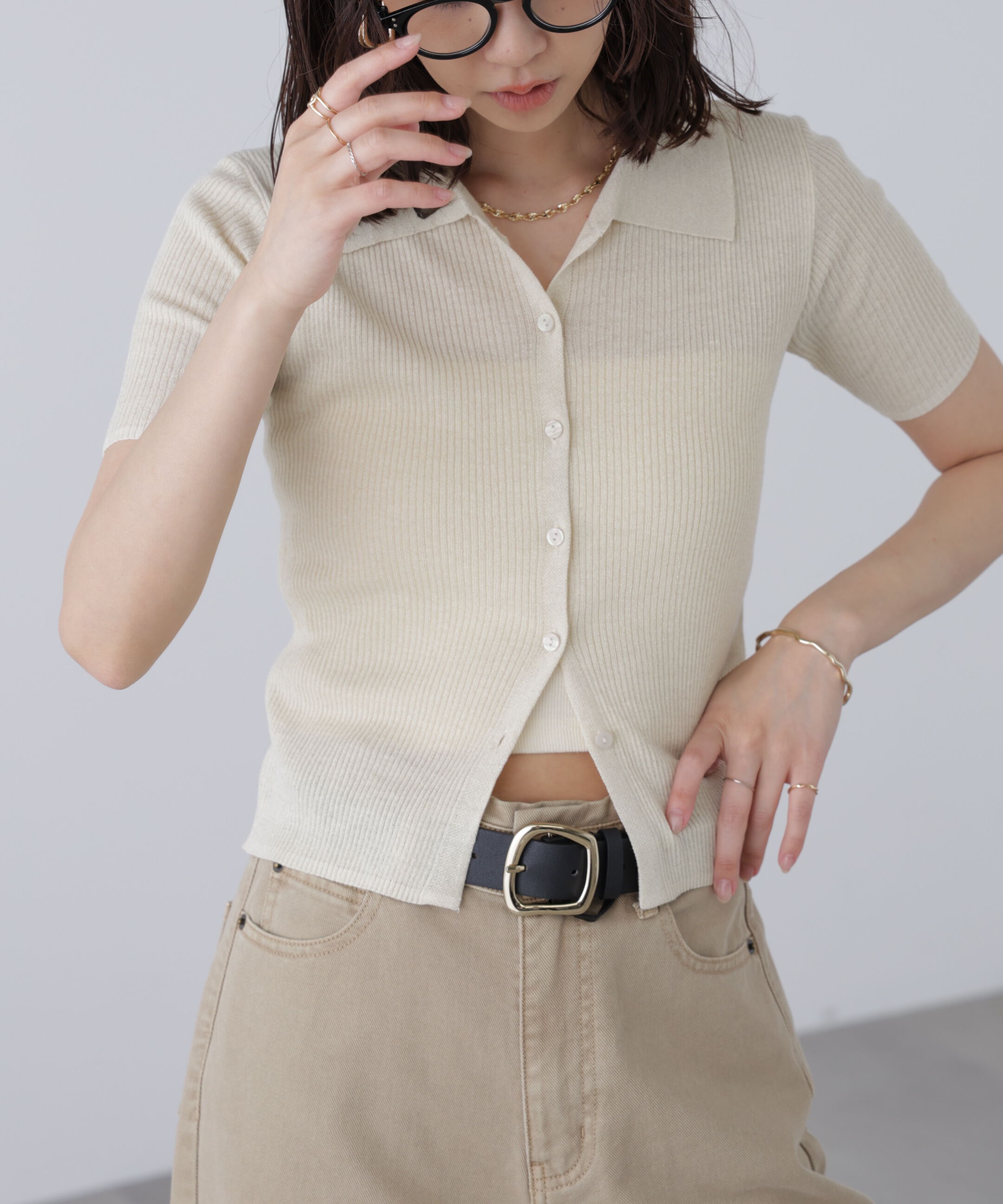  「衿付きラメニットカーディガン」|ニット・セーター|