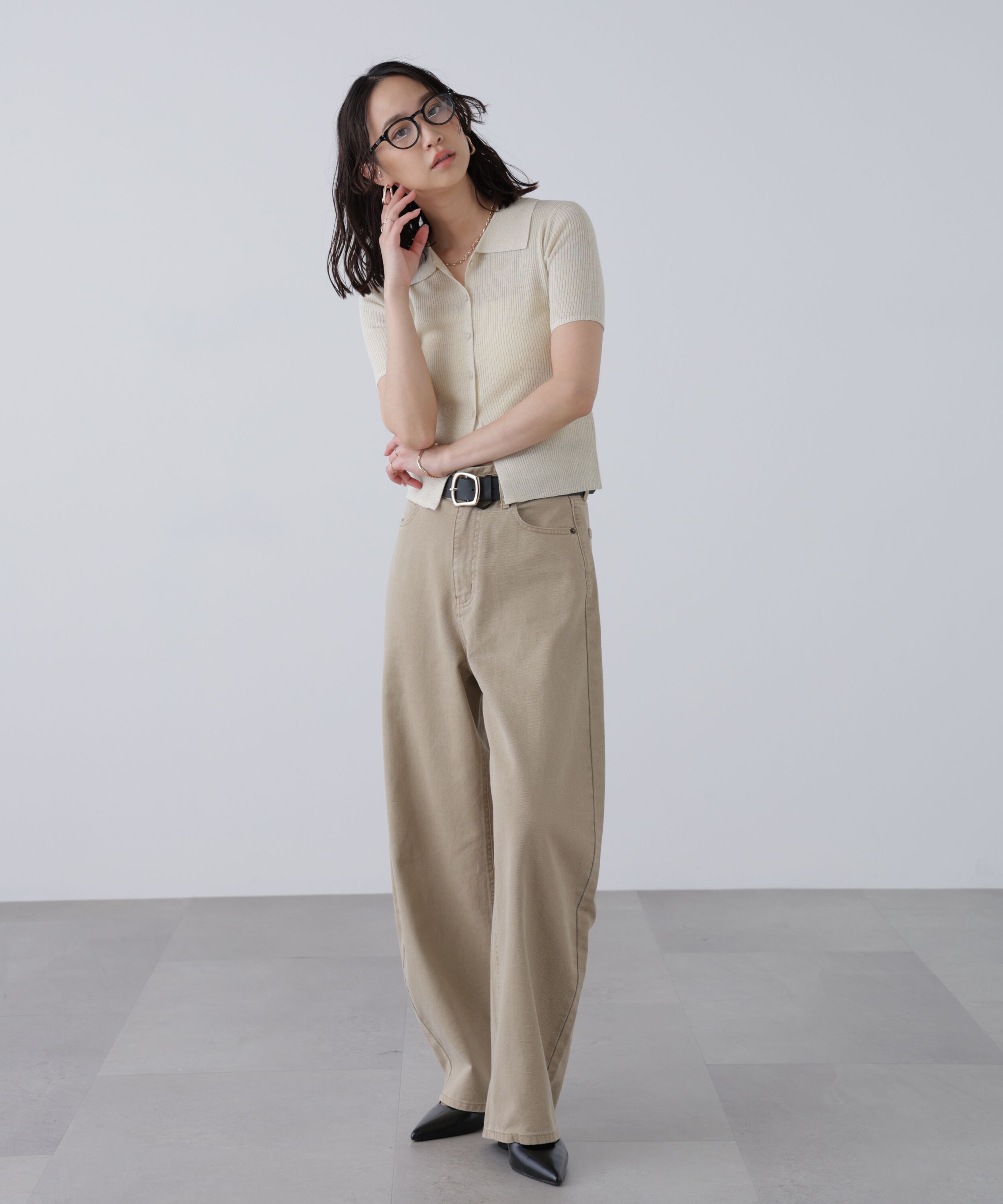  「衿付きラメニットカーディガン」|ニット・セーター|