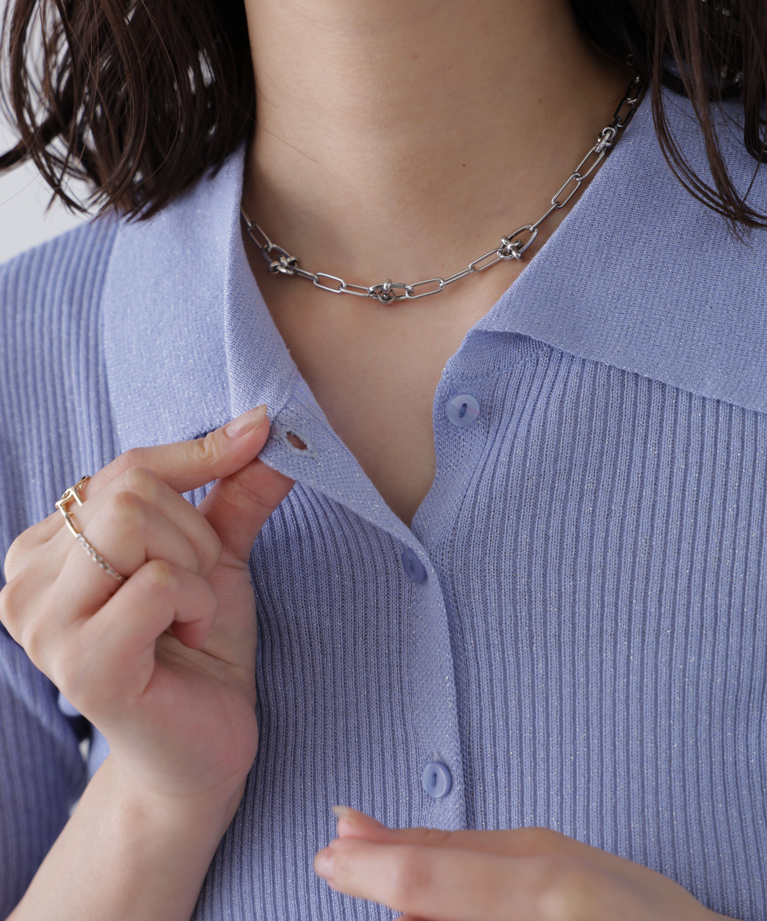  「衿付きラメニットカーディガン」|ニット・セーター|